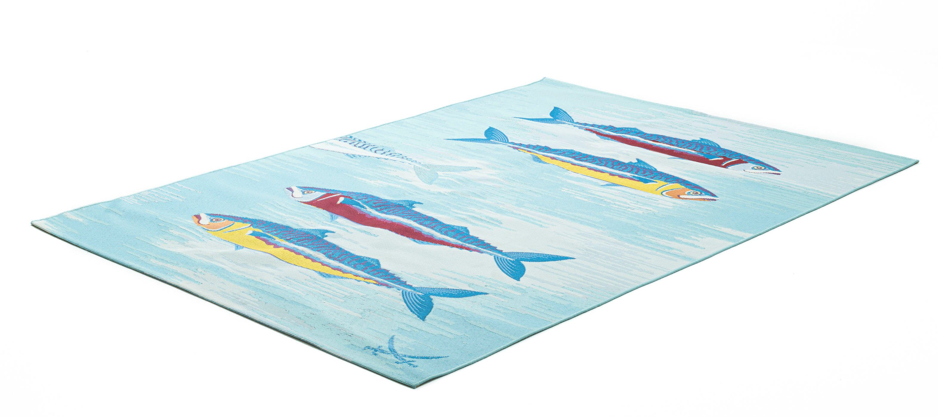 Sansibar Teppich Rantum Beach SA-015, rechteckig, Höhe: 5 mm, Flachgewebe, modernes Design, Motiv Fische, In- & Outdoor geeignet