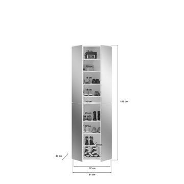 furnling Spiegelschrank Professor 61 x 194 x 34 cm in Hochglanz weiß mit Spiegelfront, Garderobe Schrank