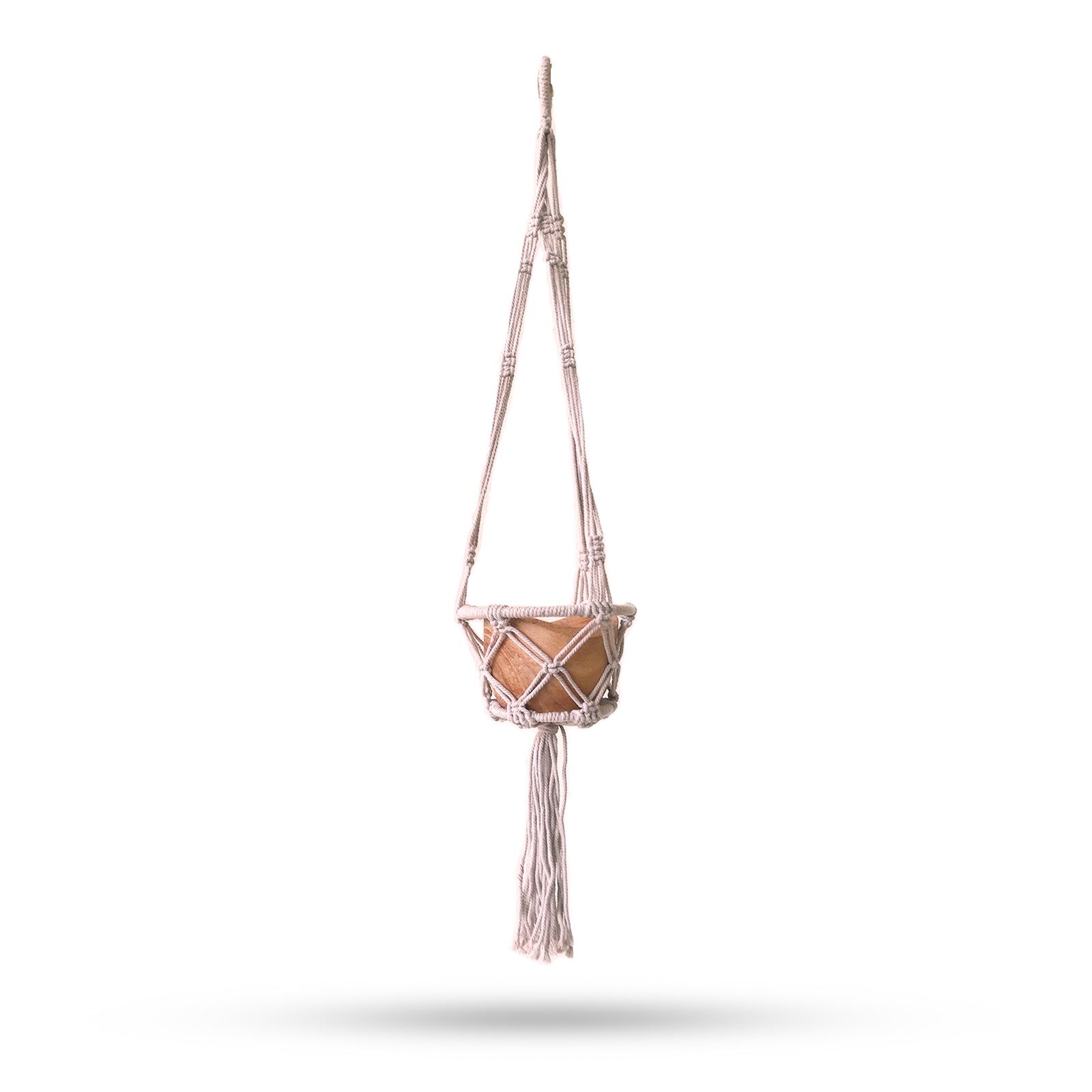 Dekoobjekt Makramee-Topfhalter -klein – Beige – 16 cm Reifen