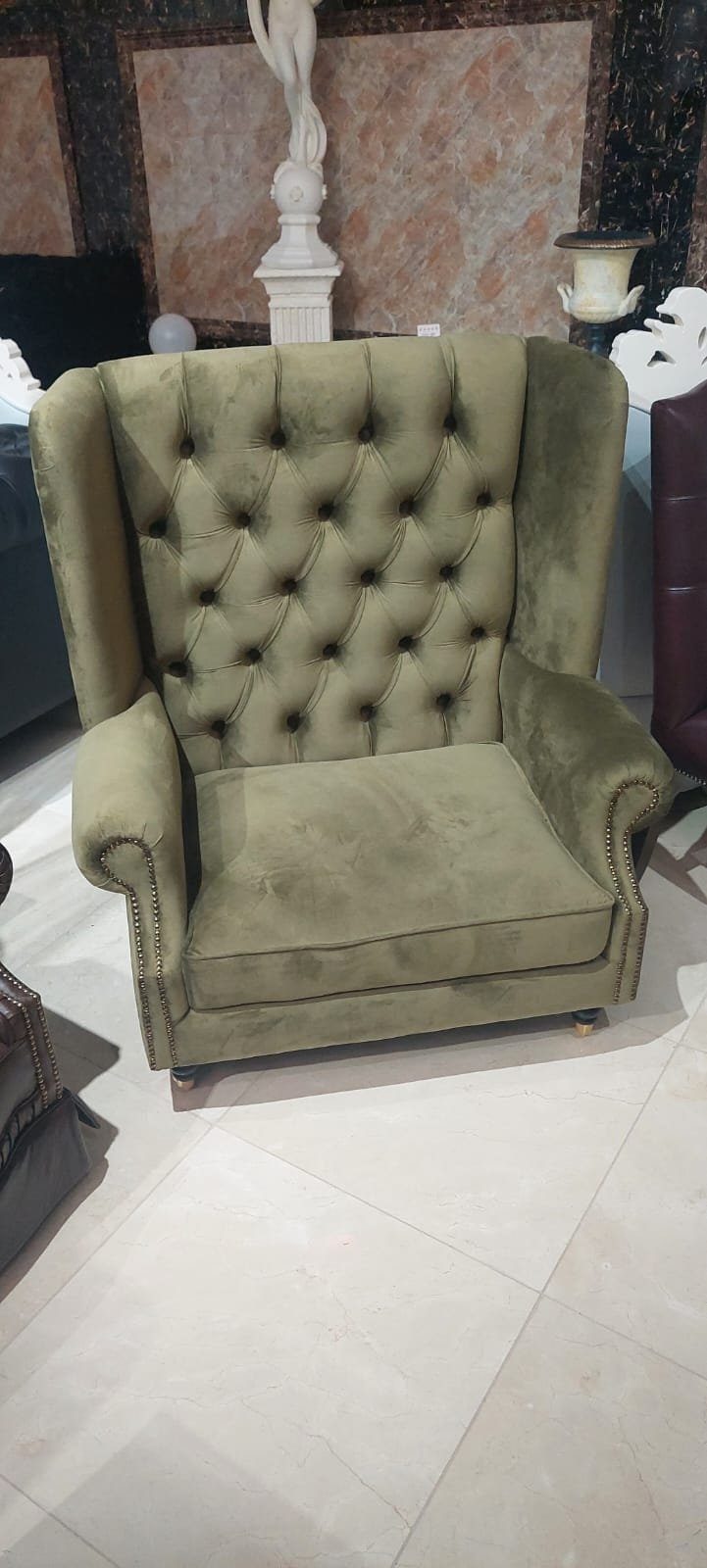 Sofort, 1 JVmoebel Couch Chesterfield Design Stoff in Chesterfield-Sessel Europa Polster Sessel Made Sitzer