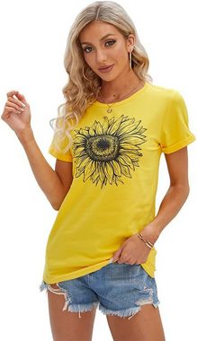 BlauWave Kurzarmshirt Damen Sonnenblumen T Shirt Sommer Kurzarm (1-tlg., DamenT Shirt Sommer Kurzarm) Sommerliche, lässige Alltagskleidung