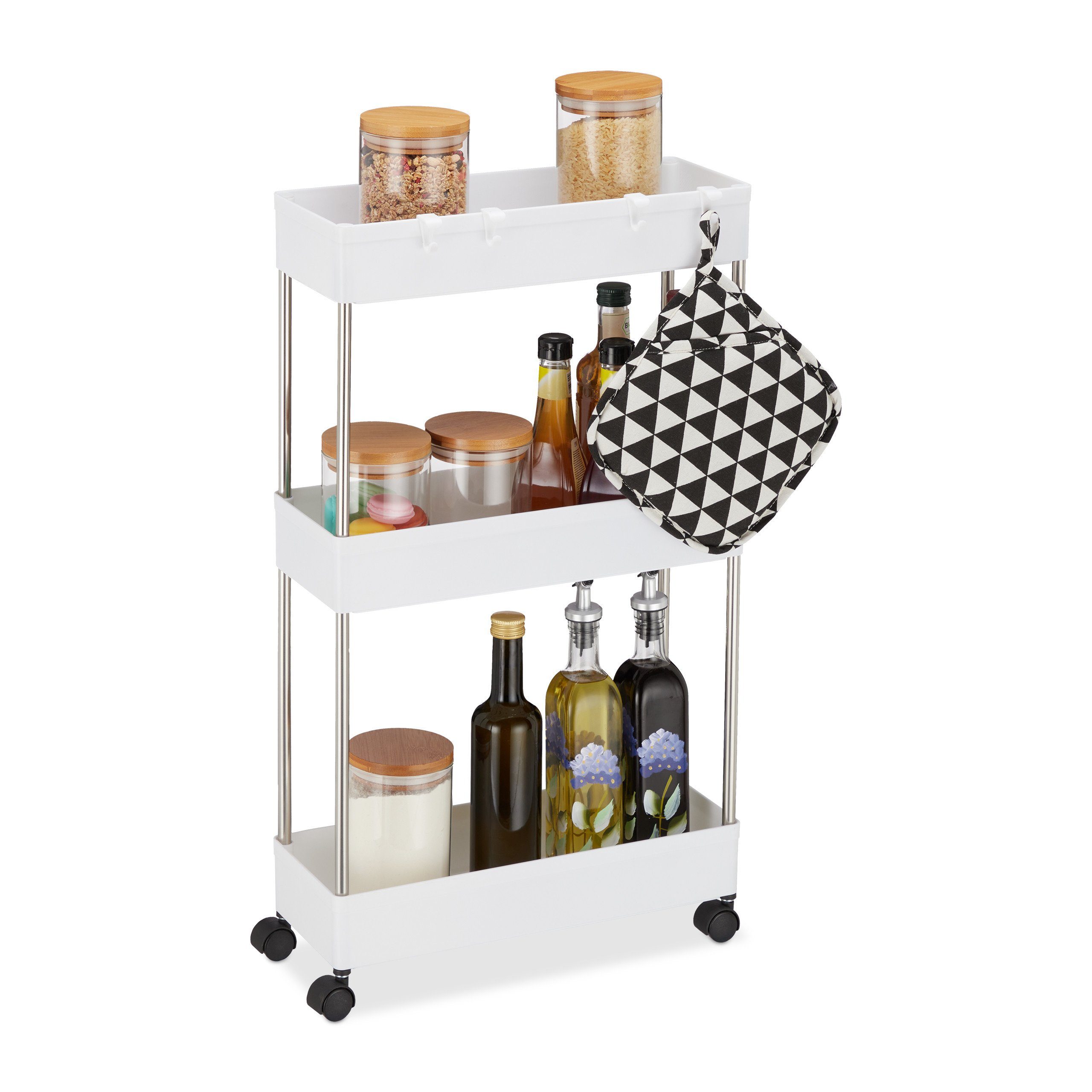 relaxdays Küchenwagen Nischenwagen mit 3 Ebenen, weiß günstig online kaufen