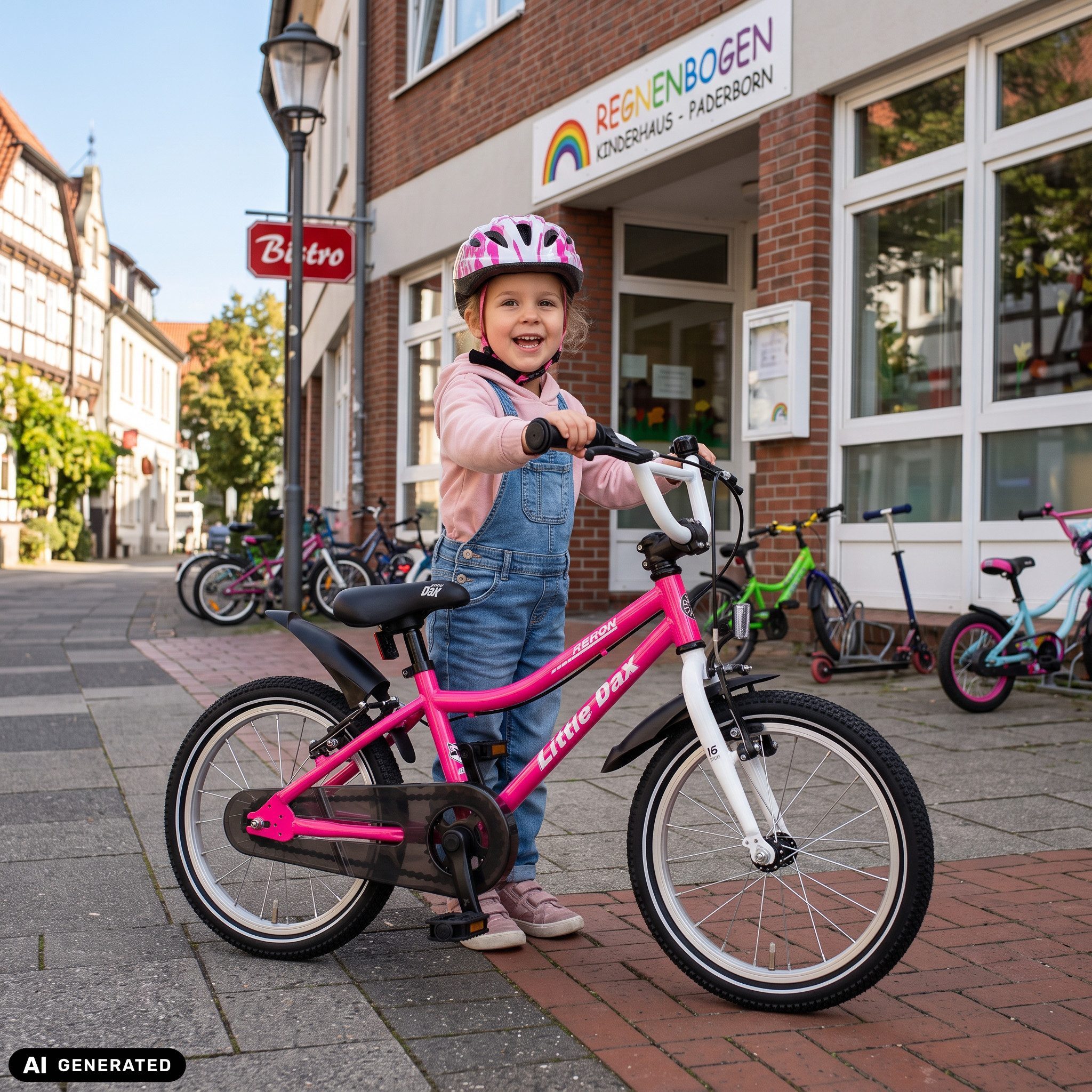 Bachtenkirch Kinderfahrrad 16 Zoll Fahrrad Pink Mädchen ab 3 Jahre, Schrittlänge: ab 46 cm, Sattelhöhe: 49–56 cm, Gewicht: 7,5 kg
