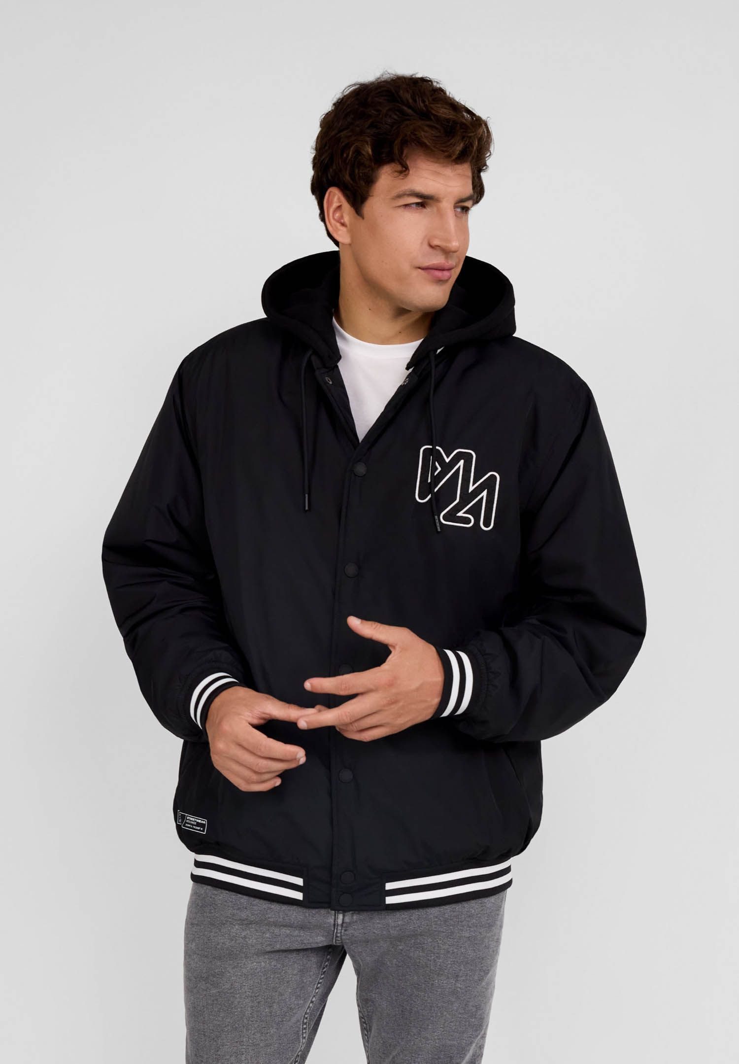 Respect Collegejacke Baseballjacke mit Kapuze und dekorativer Bruststickerei (XS-XXL)
