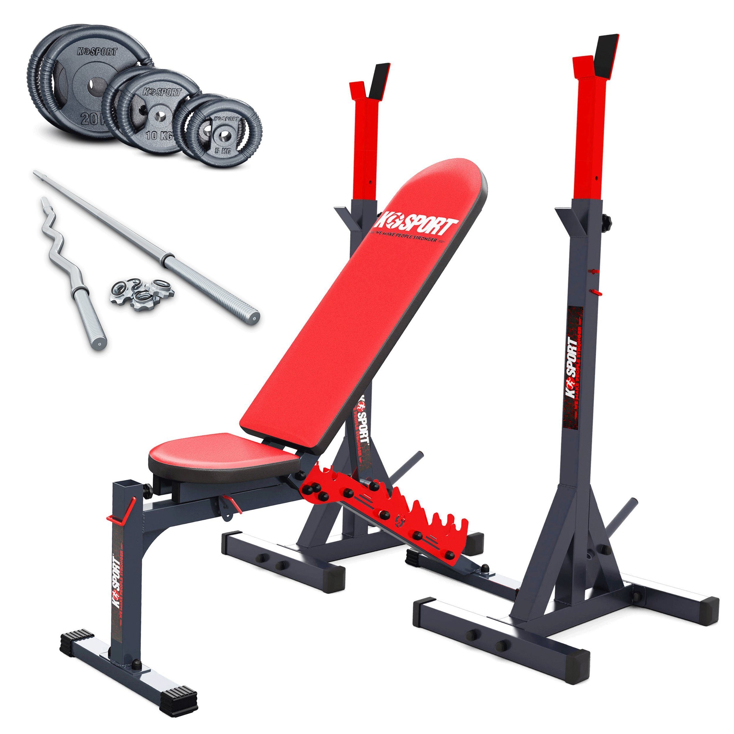 K-SPORT Kraftstation Hantelbank Set, (mit Langhantelablage, SZ-Stange,  Langhantel inkl. 70kg Gewichte, Trainingsbank verstellbar, verstärkte  Hantelablage, ø30mm Gewichtsscheiben, Trainingsset für Dein Home Gym), Made  in EU!