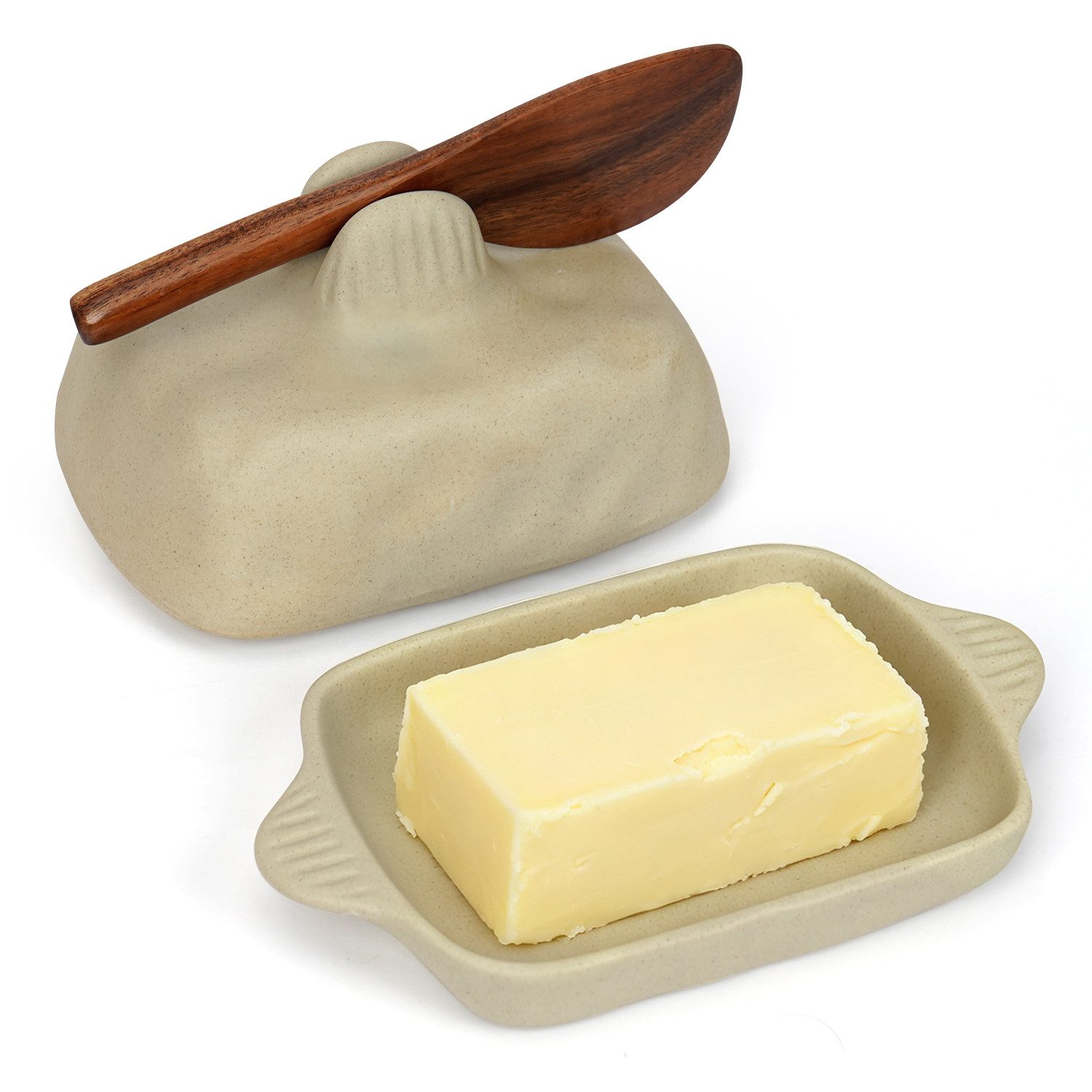 OSTWOLKE Butterdose Butterschale Butterglocke Butterbehälter mit Deckel und Buttermesser