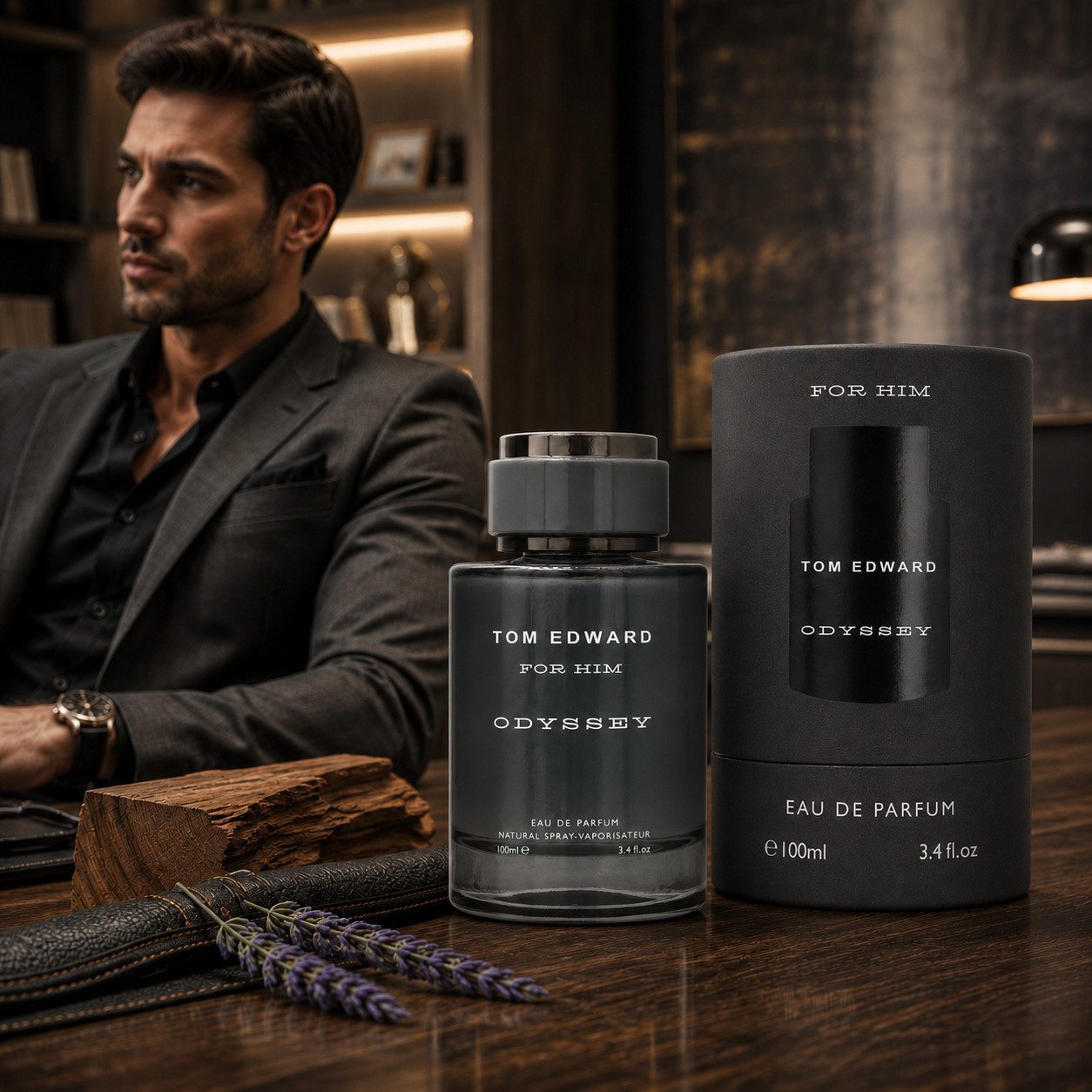 TOM EDWARD Eau de Parfum Tom Edward Odyssey for Him Herrenduft Wurzig Holzig Ledrig e100 ml, Hergestellt in UK, Premium Herenduft, Langanhaltend, Schone Verpackung