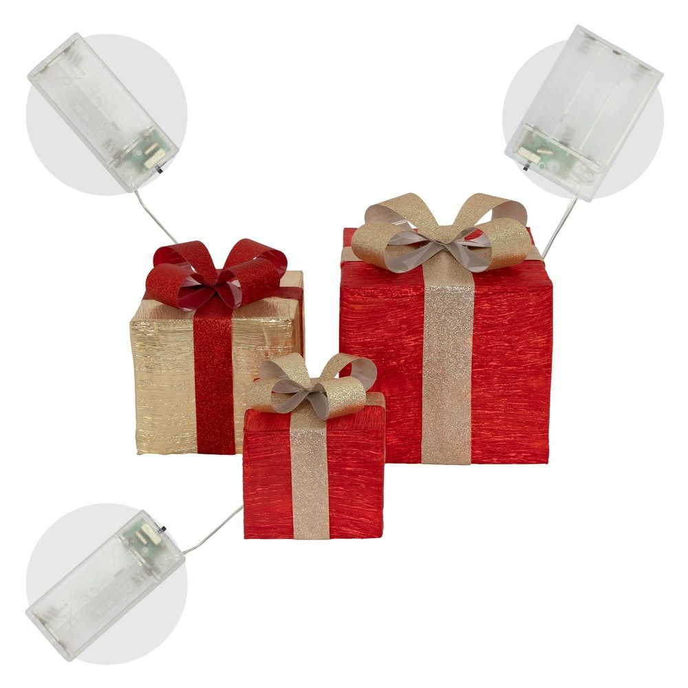 ECD Germany Weihnachtsfigur LED Dekolicht Weihnachtsdekoration Geschenkboxen Weihnacht Dekoobjekt, Lichtergeschenkboxen mit 20/30/40 LEDs inkl. Timer für Innen Warmweiß
