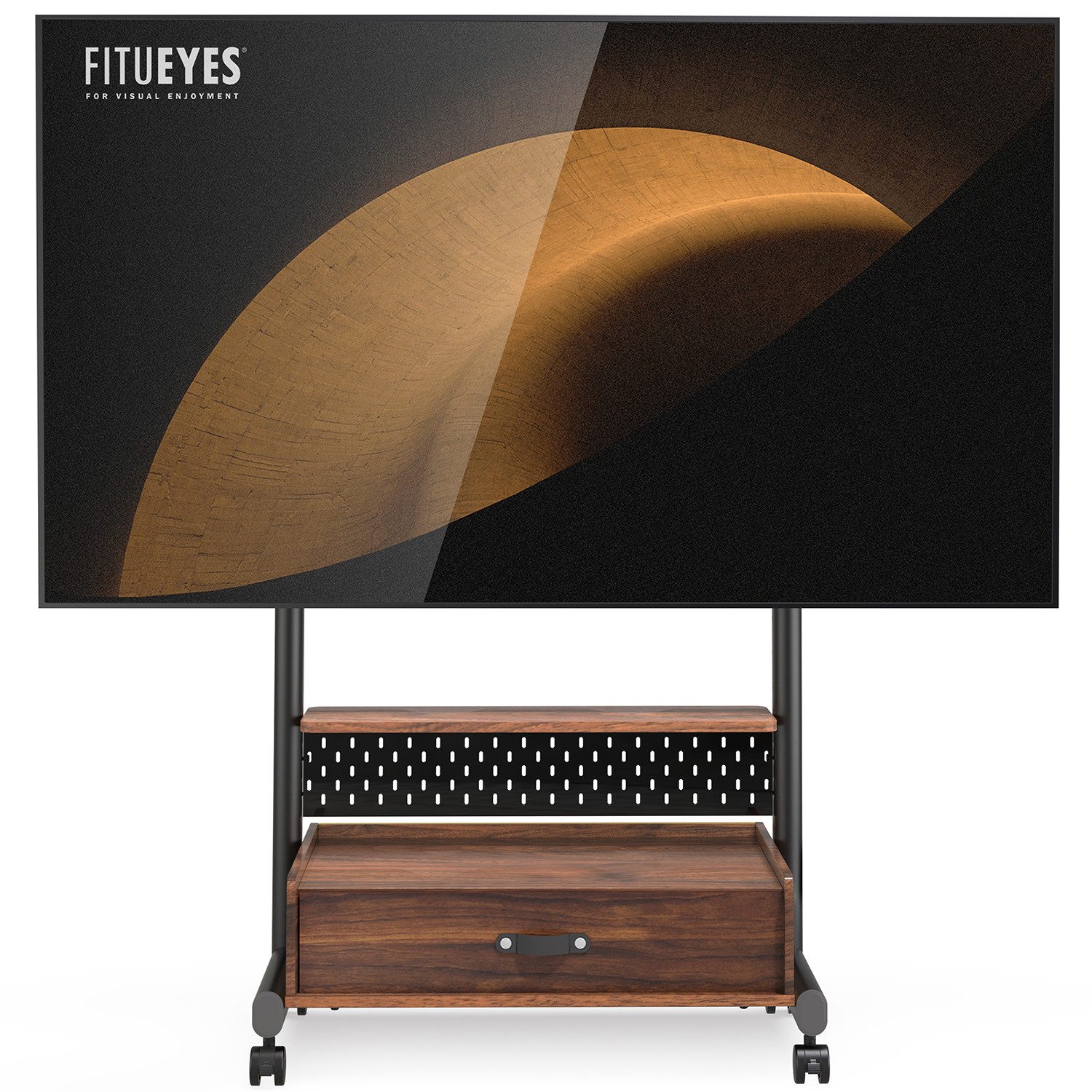 FITUEYES TV-Ständer TV-Rollwagen mit Schublade, Ablage, Lochwand, 40-85 Zoll, (bis 85 Zoll, höhenverstellbar, mobil, mit feststellbaren Rädern)