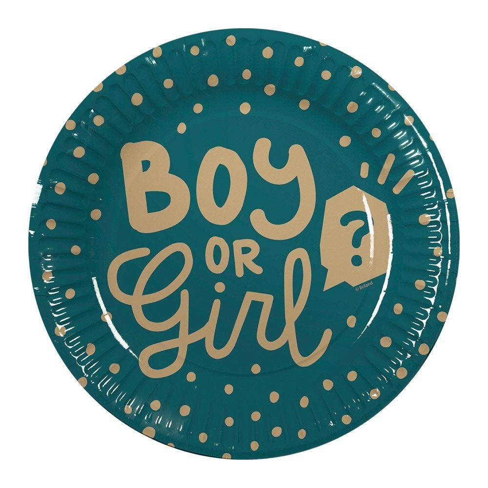 Boland Einweggeschirr-Set 10 Boy or Girl Pappteller, Papier, Partyteller für die Gender Reveal-Feier