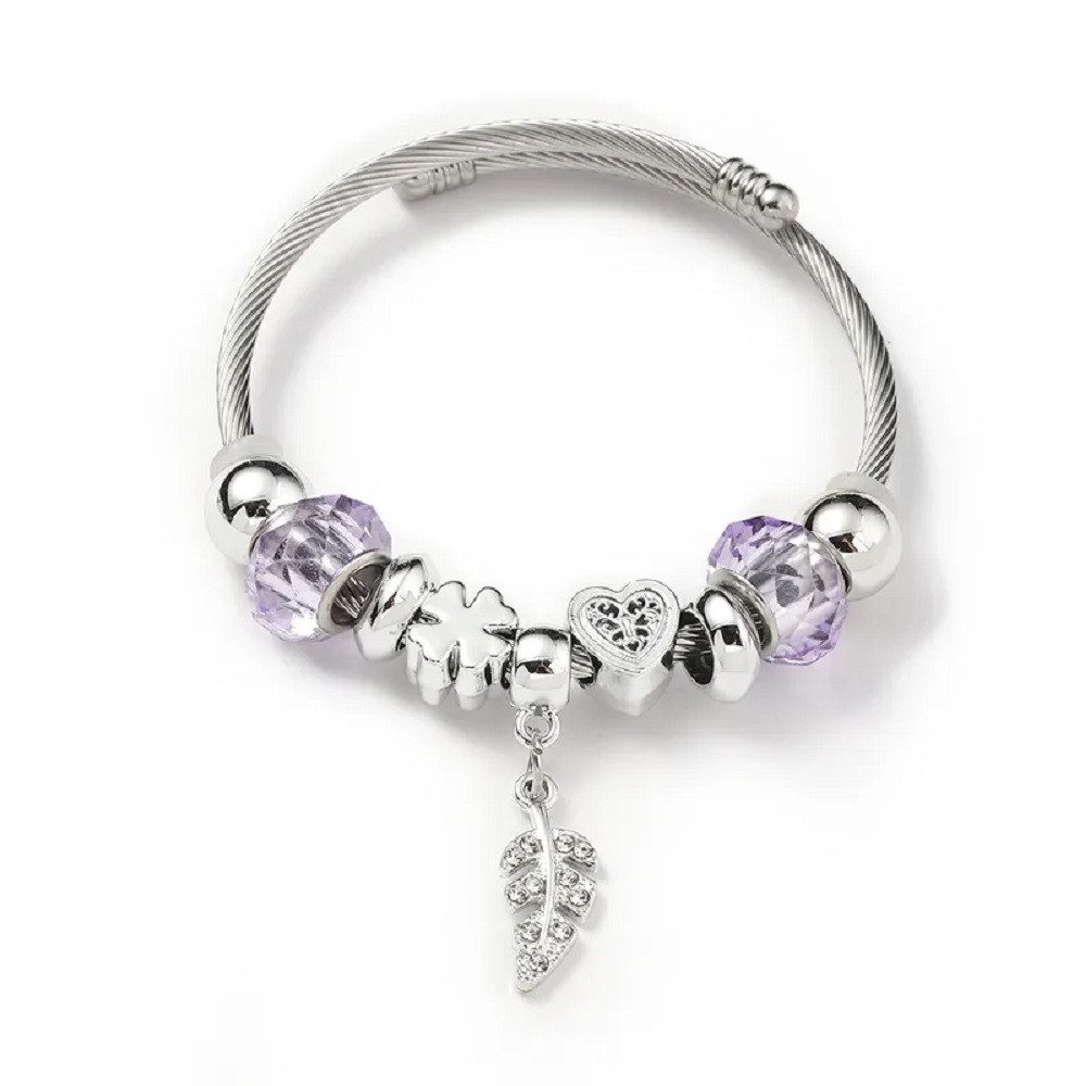 Eyecatcher Armkette Charm-Armband mit lila Kunststoffperlen & 10 Symbolanhängern – Edelsta (kein Set, kein Set)