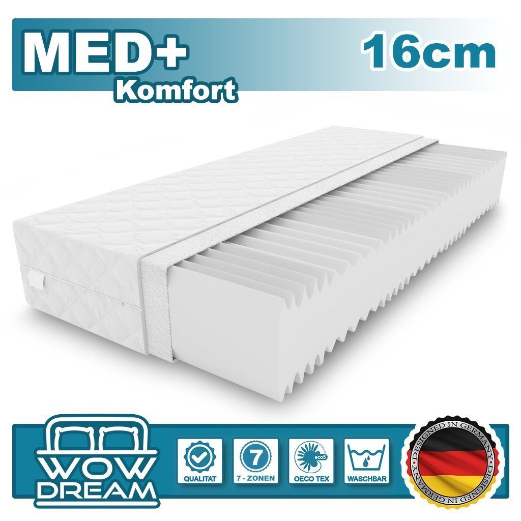 Kaltschaummatratze Matratze MED+ Komfort 7 Zonen Kaltschaum Memory H3 16 cm  120 x 200 cm, KingMatratzen, 16 cm hoch