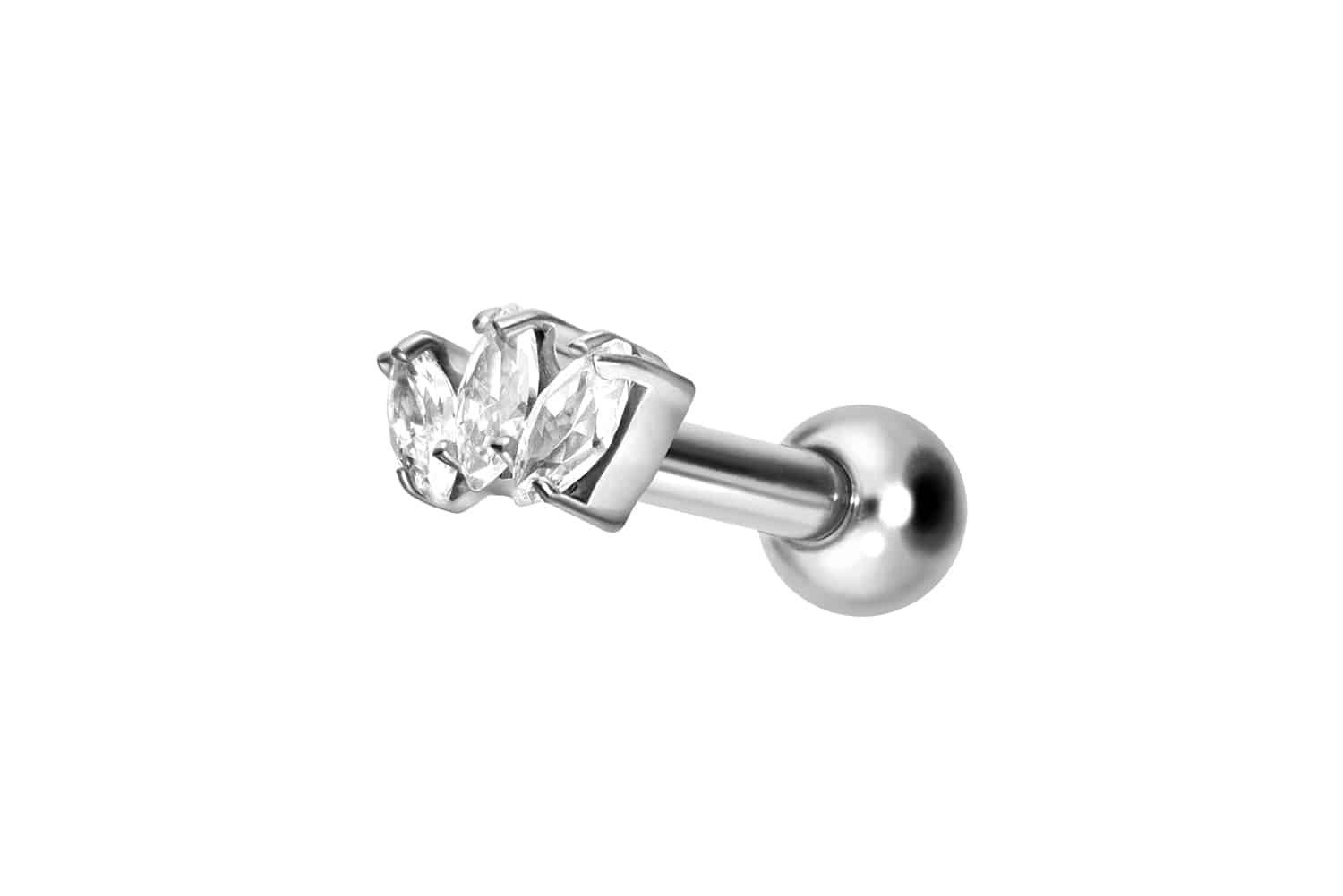 Piercing-Set Titan Ohrpiercing mit Innengewinde 3 KRISTALLTROPFEN