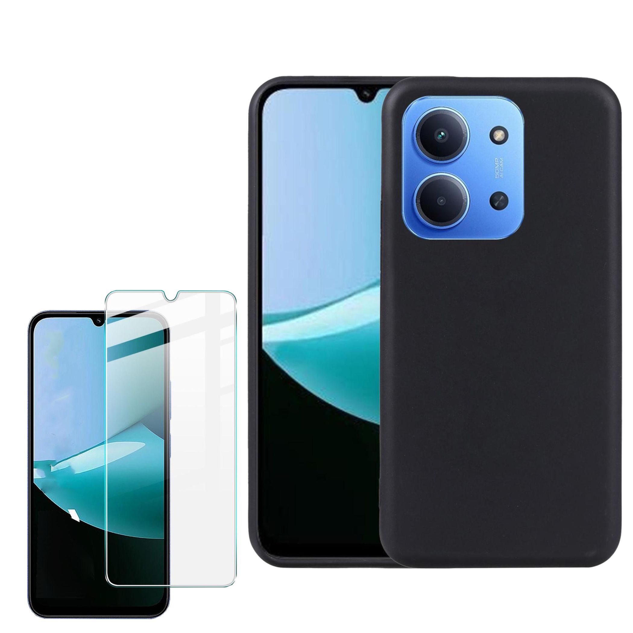 Wigento Handyhülle + Schutzglas für Xiaomi Redmi 17C 5G TPU 9H Glas 2 in 1 Bundle 6,9 Zoll, Produktset TPU Hülle mit Hart Glas