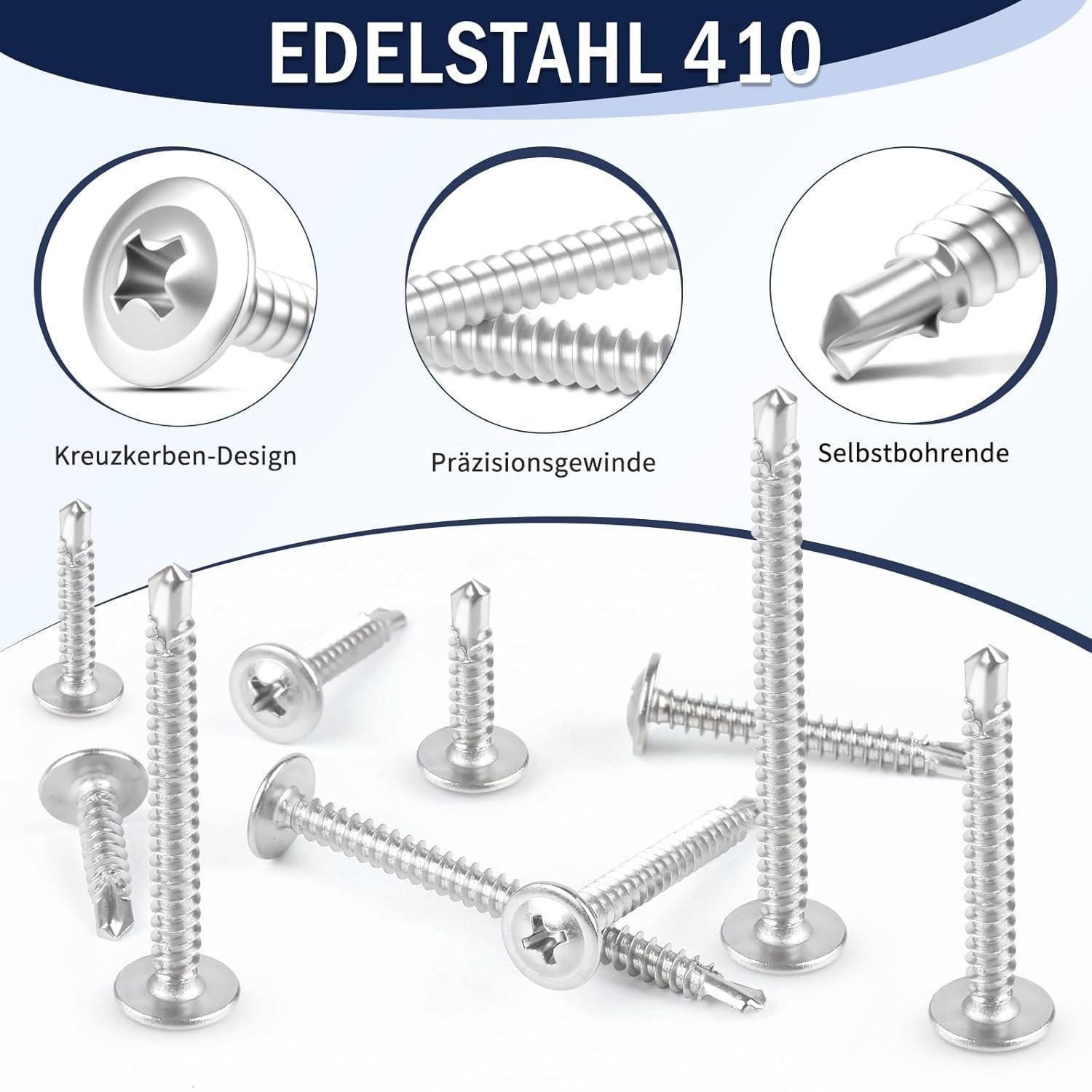 LuxusKollektion Blechschraube Schrauben Set Edelstahl 410 M4.2 Selbstschneidend 230tlg