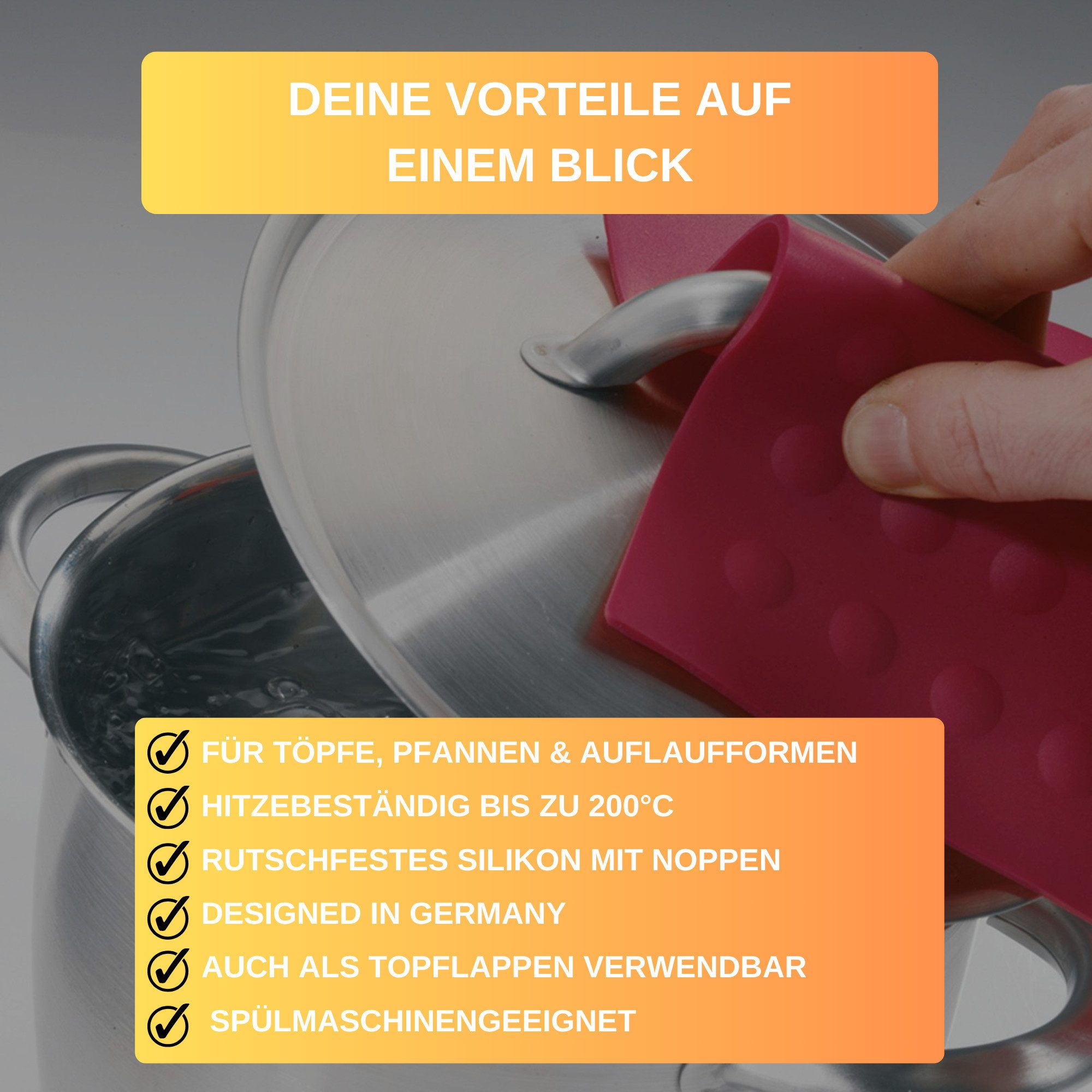 Thiru Topfuntersetzer und Topflappen aus rutschfestem Silikon mit Noppen, Zubehör für Töpfe, Pfannen sowie Auflauf- und Backformen, 2-tlg., rutschfestes Silikon – Bild 4 von 4