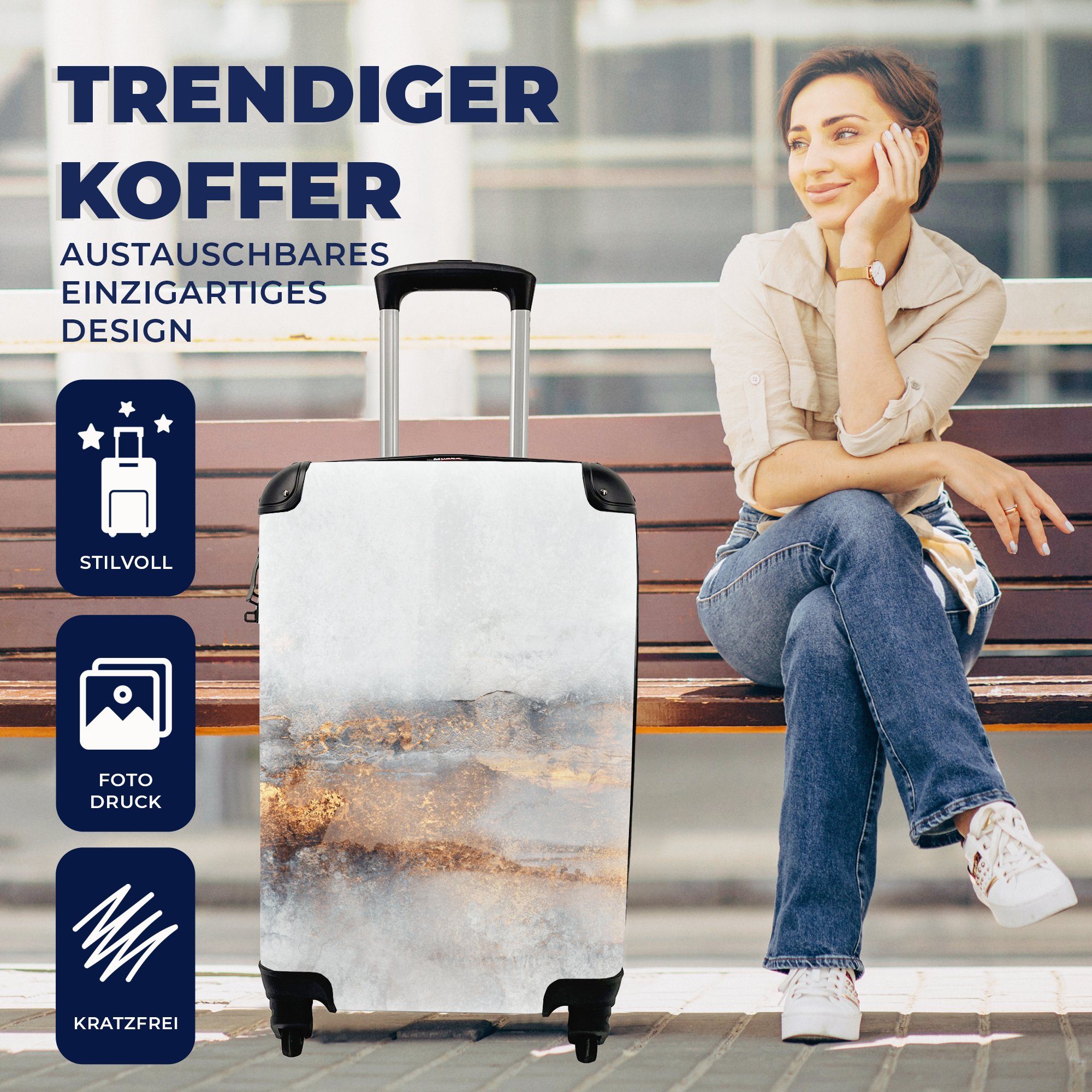 MuchoWow Handgepäckkoffer Nebel mit Reisetasche 4 Gold Handgepäck rollen, für Trolley, Rollen, - Reisekoffer - Ferien, Abstrakt
