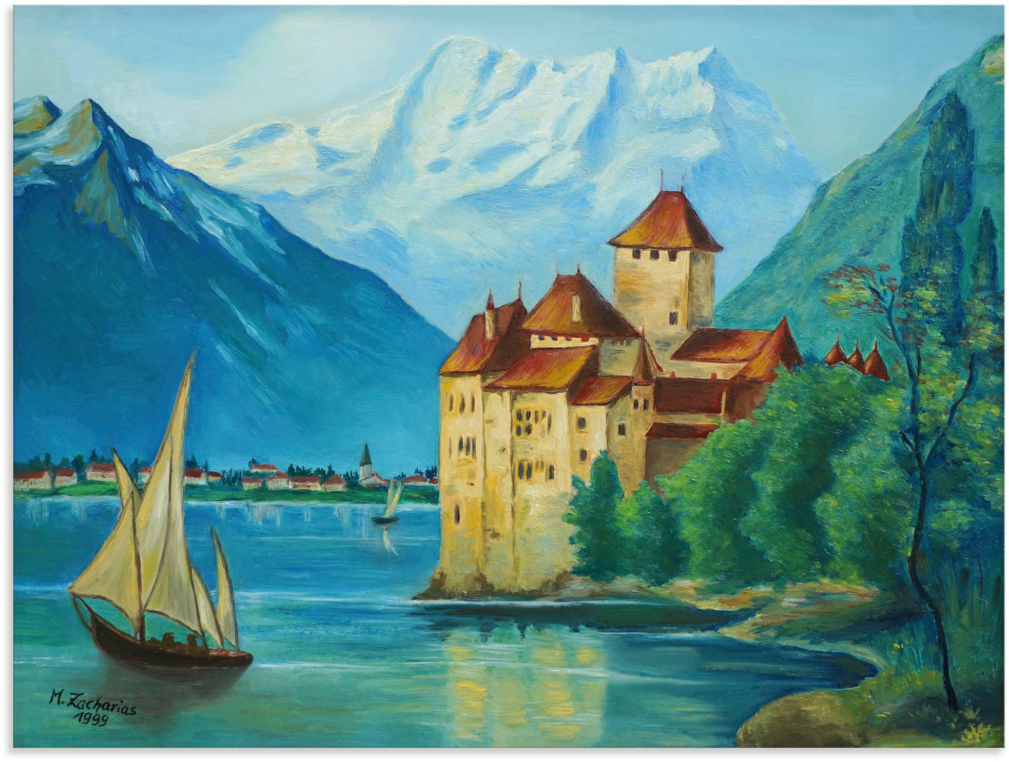 Genfer Gebäude Poster Alubild, (1 am Größen versch. Schloss St), See, oder in Chillon Leinwandbild, Wandbild als Wandaufkleber Artland