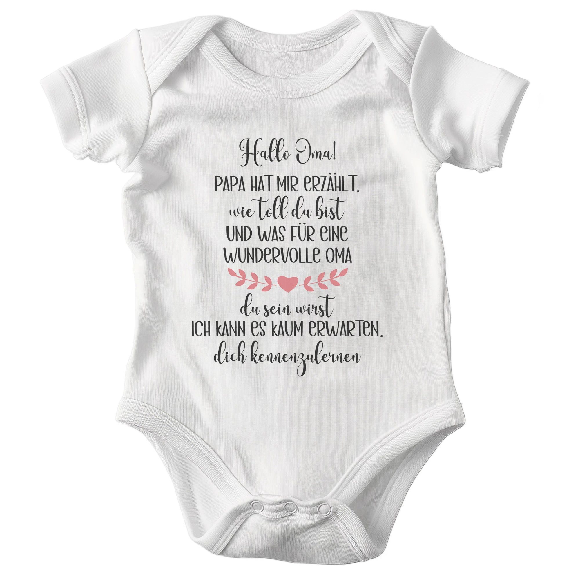 Kurzarmbody Bio Unisex Babybody Hallo Oma Weiss Strampler Babyparty Geschenk Motiv
