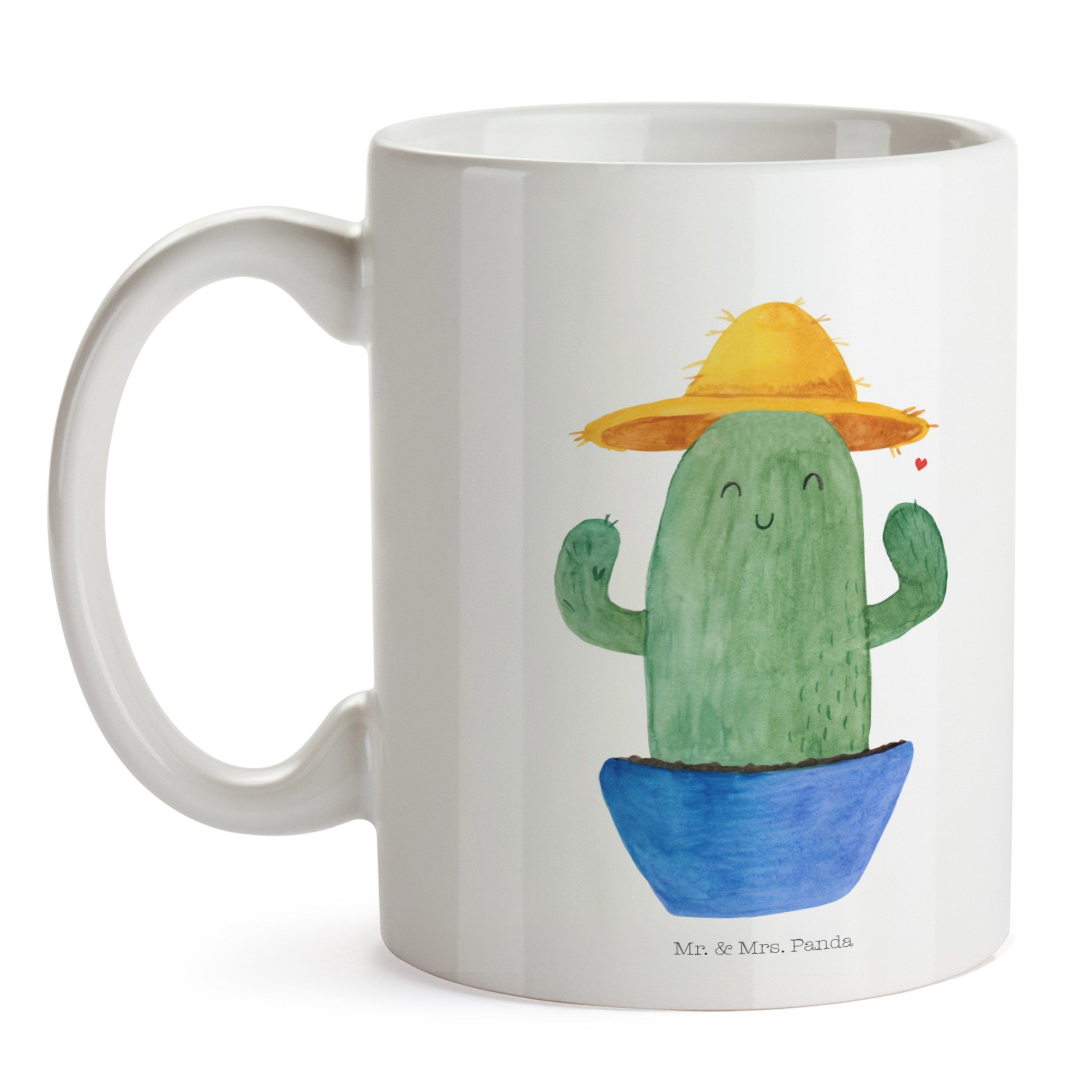 Keramik Teebecher, Geschenk, Kaktus Kaffeebecher, Tasse Sonnenhut - Kaktusli, & Panda - Mr. Mrs. Weiß