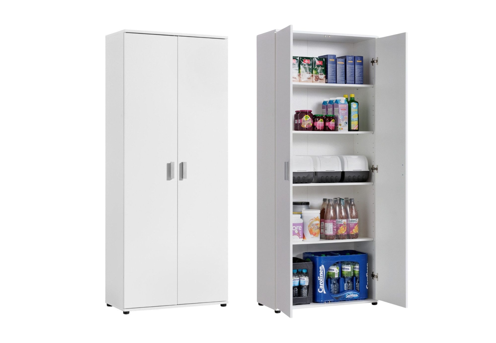 Home Collective Mehrzweckschrank 75 cm breit mit Einlegeböden 75x35x184 cm (BxTxH) Weiß (Vorratsschrank Universalschrank für Haushalt, Flur, Büro, Keller) mit 2 Türen & 4 Einlegeböden