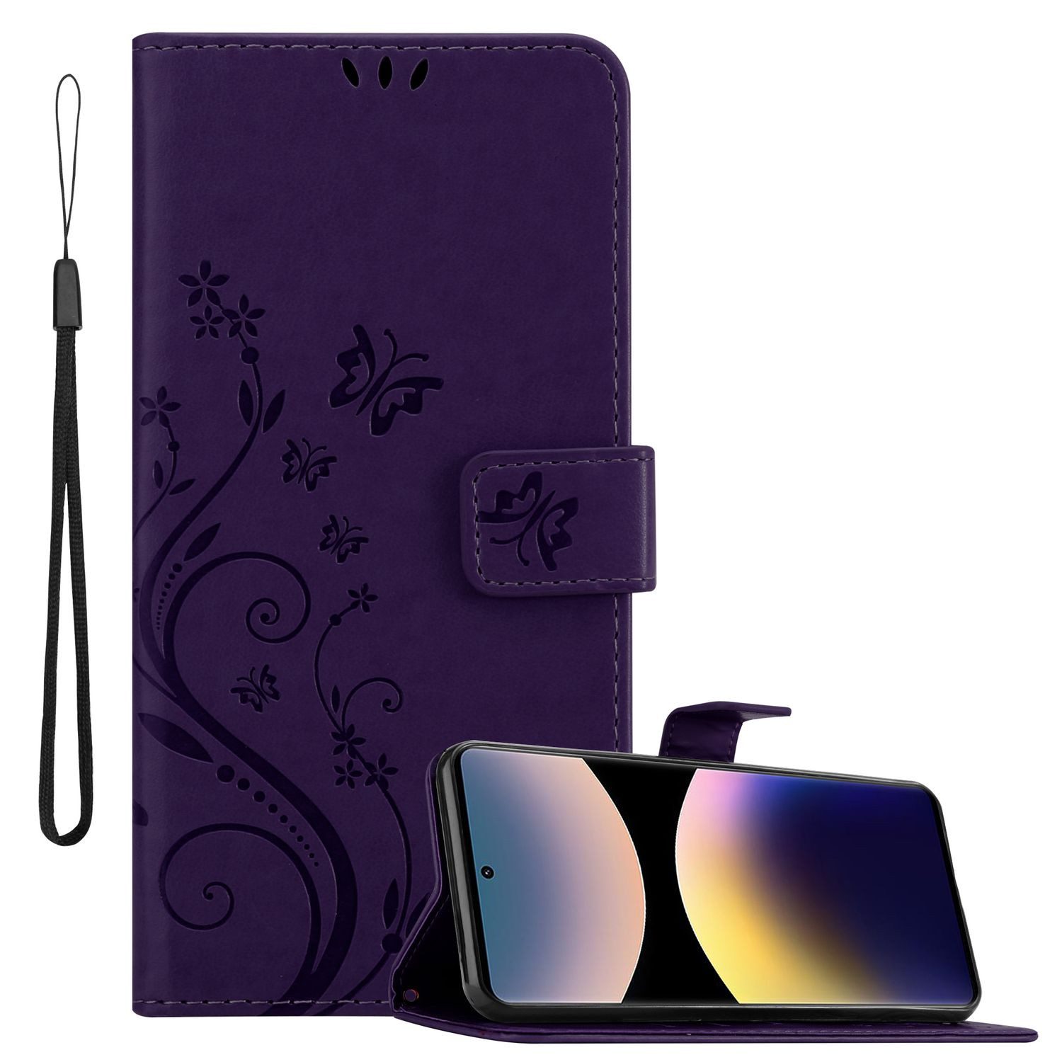Cadorabo Handyhülle für Xiaomi RedMi Note 14 Pro 4G Hülle Xiaomi RedMi Note 14 Pro 4G, Hülle Schutzhülle Blumen Flower mit Standfunktion Kartenfach Magnet