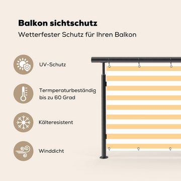 MuchoWow Balkonsichtschutz Muster - Streifen - Gelb - Weiß (1-St) Balkon Sichtschutz 90x200, Windschutz für Zaun PVC, 200x90 cm