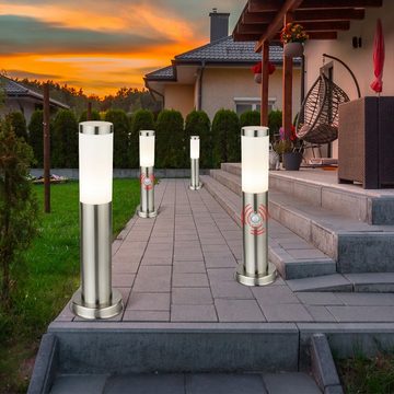 etc-shop LED Außen-Stehlampe, Leuchtmittel inklusive, Warmweiß, 4er Set Außen Stehleuchten Säulen mit Bewegungsmelder Edelstahl