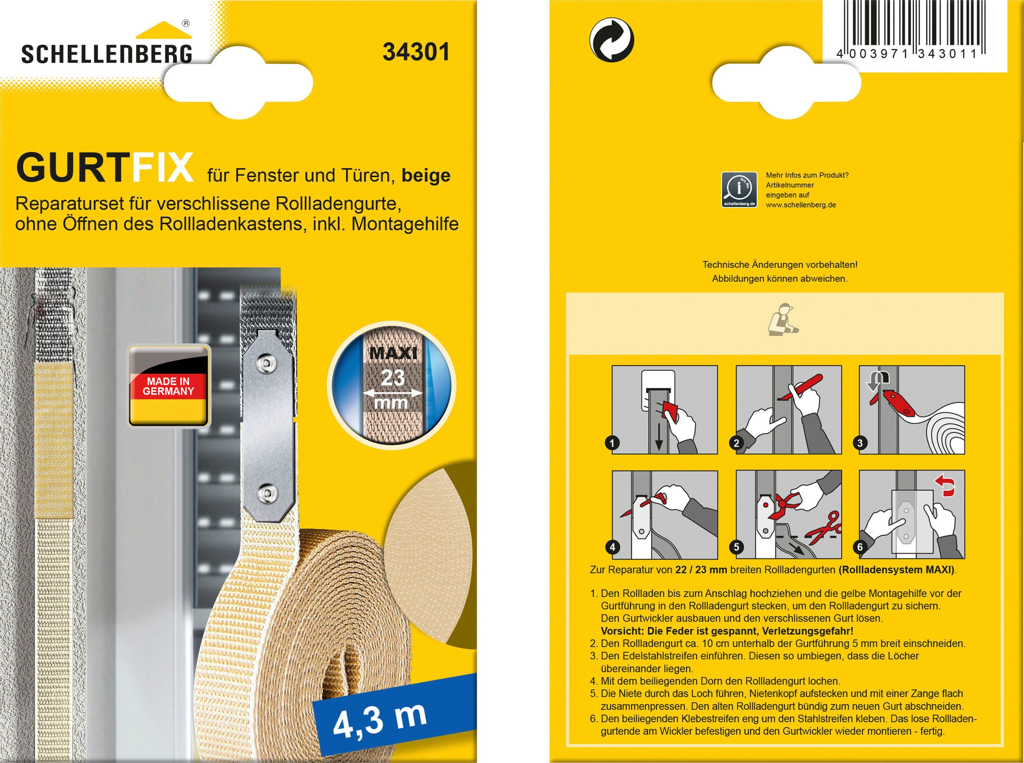 SCHELLENBERG Reparatur-Set GURTFIX Maxi, 1-St., für alte oder verschlissene Gurtbänder, 23 mm, beige | Reparatursets