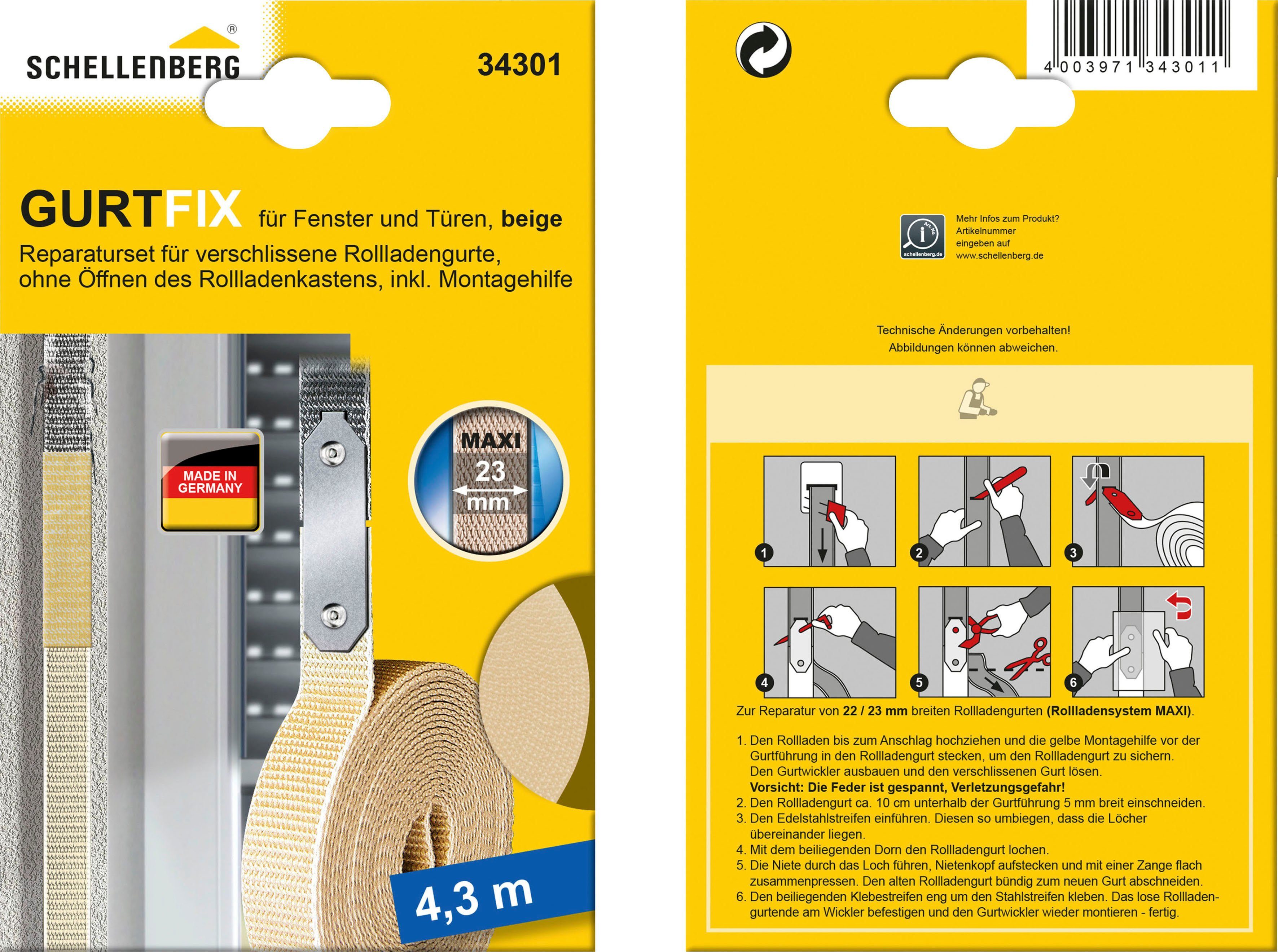 SCHELLENBERG Reparatur-Set Rollladen Gurtfix für das Rollladensystem Maxi, Set, 1-St., für alte Gurtbänder in unterschiedlichen Farben, 23 mm x 4,3 m