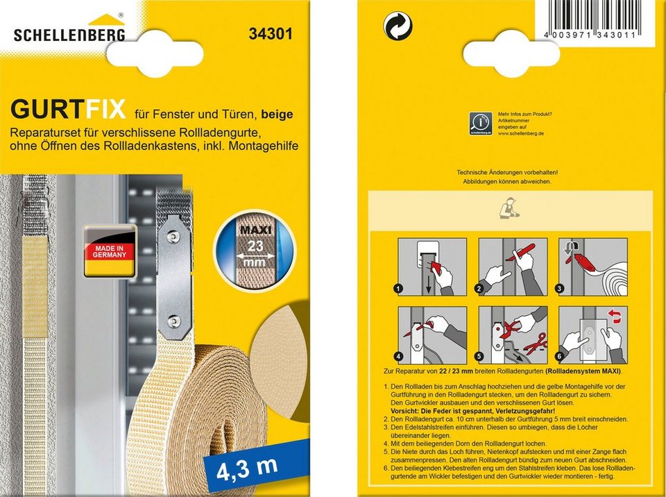 SCHELLENBERG Reparatur-Set GURTFIX Maxi, 1-St., für alte oder verschlissene  Gurtbänder, 23 mm, beige | Rollladen-Ersatzteile