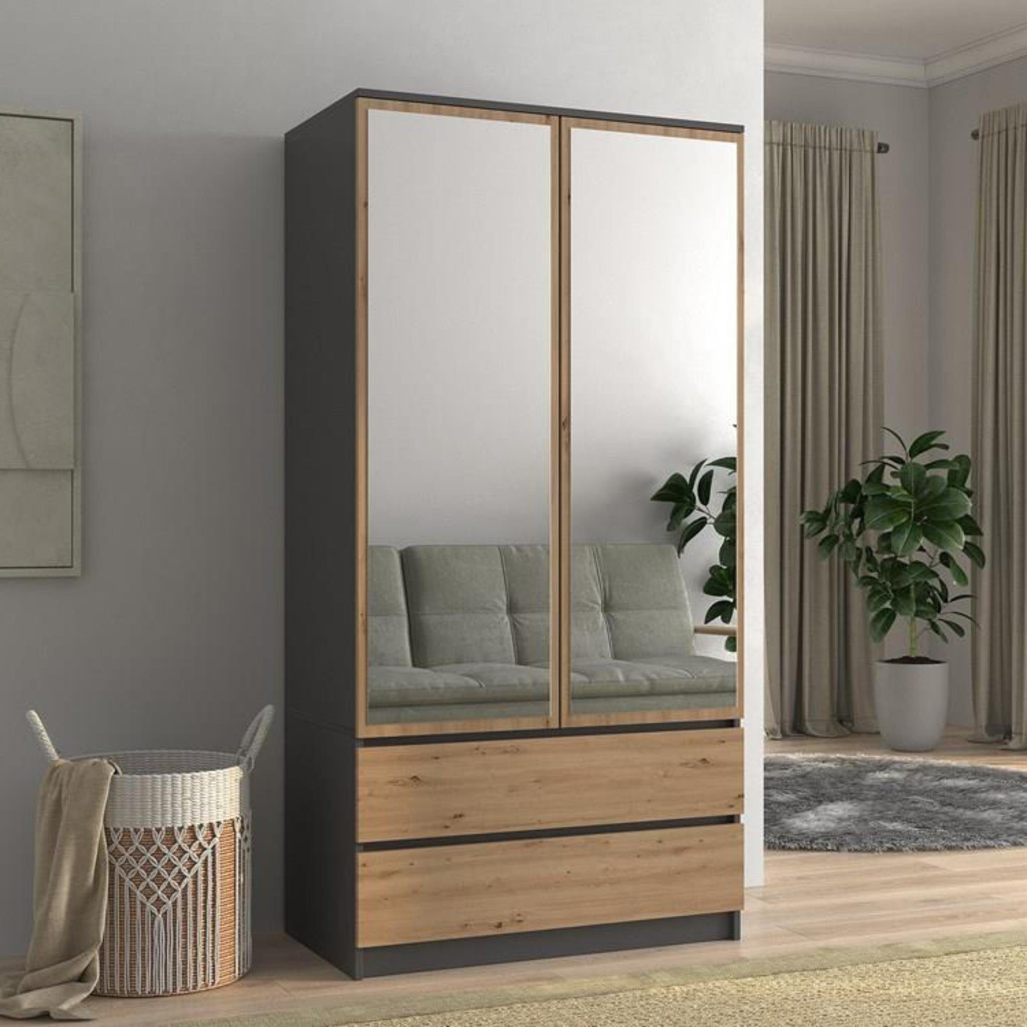 Beautysofa Drehtürenschrank Rubin (2 Außenschubladen, 90 günstig online kaufen