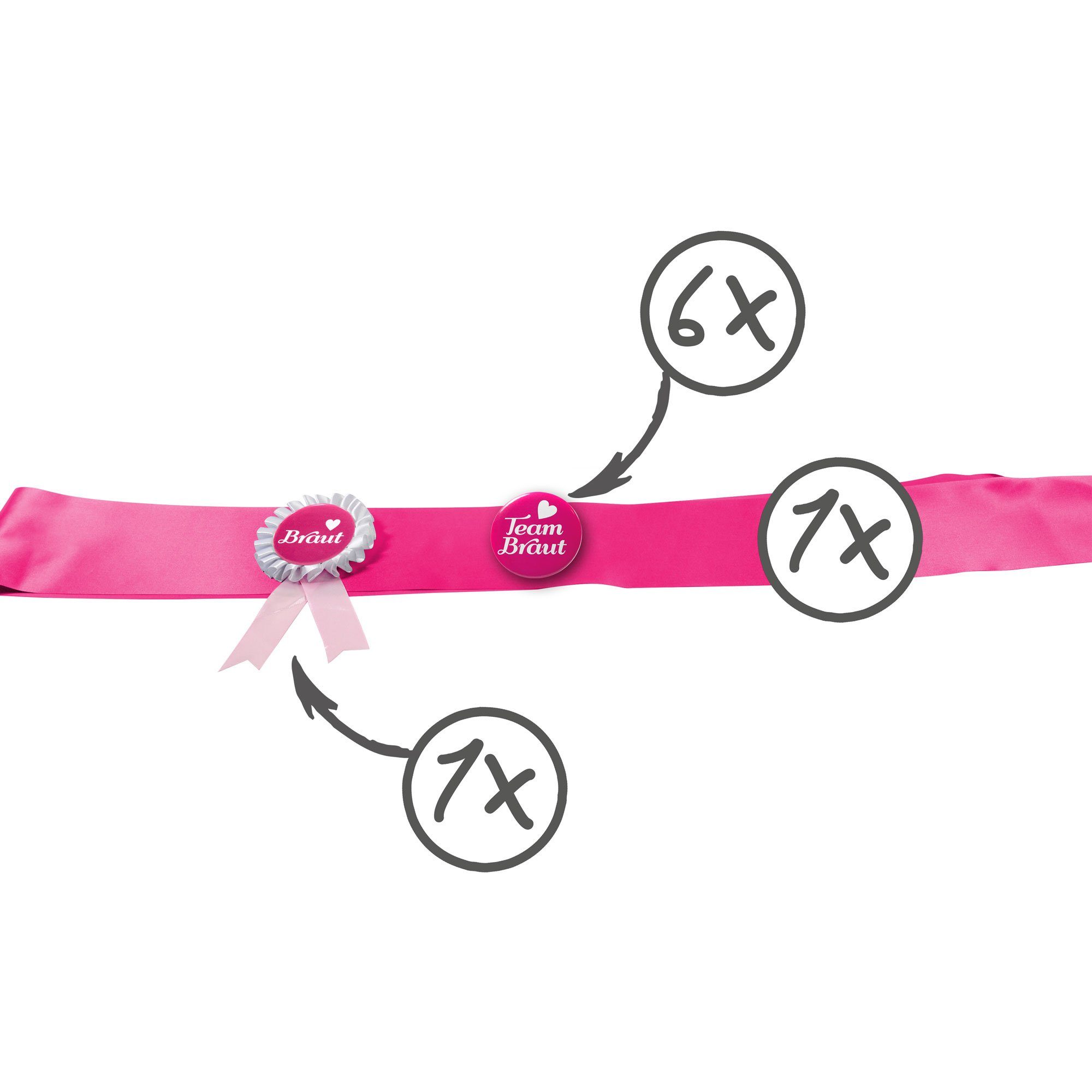 Frau WUNDERVoll Papierdekoration JGA Gruppenset Button pink, Team Braut