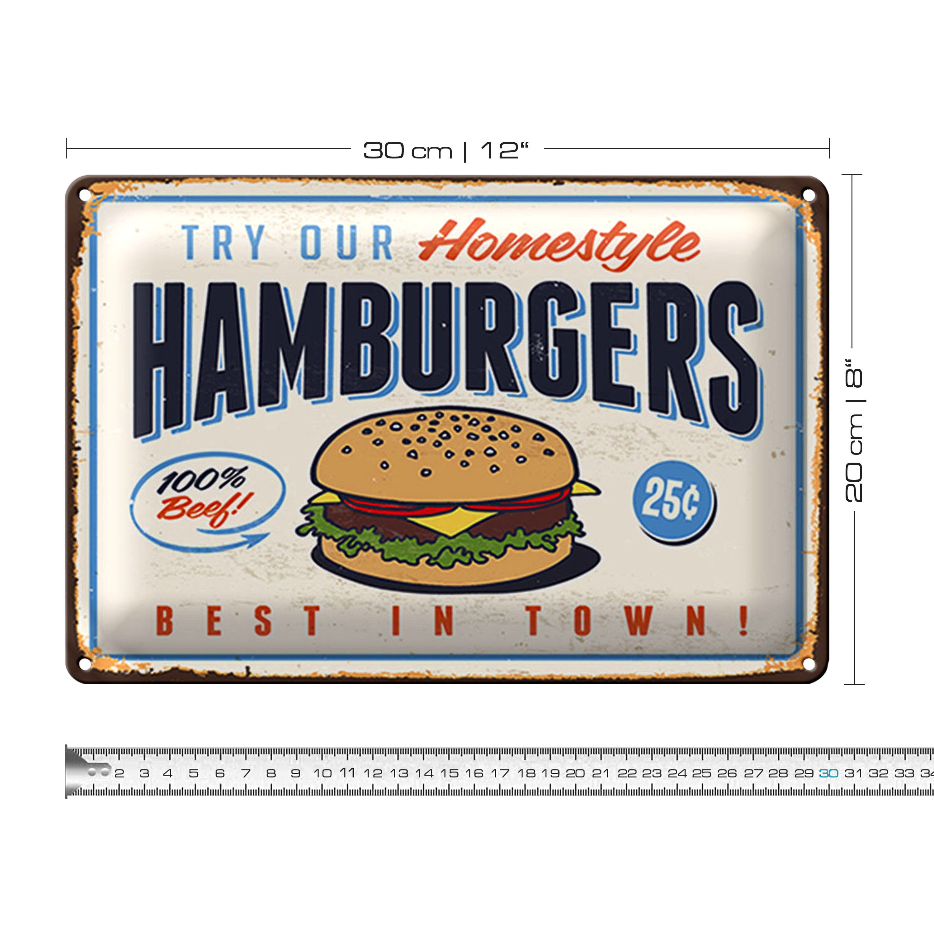 Roomando Metallschild Blechschild Retro 30x20cm hamburgers best in town