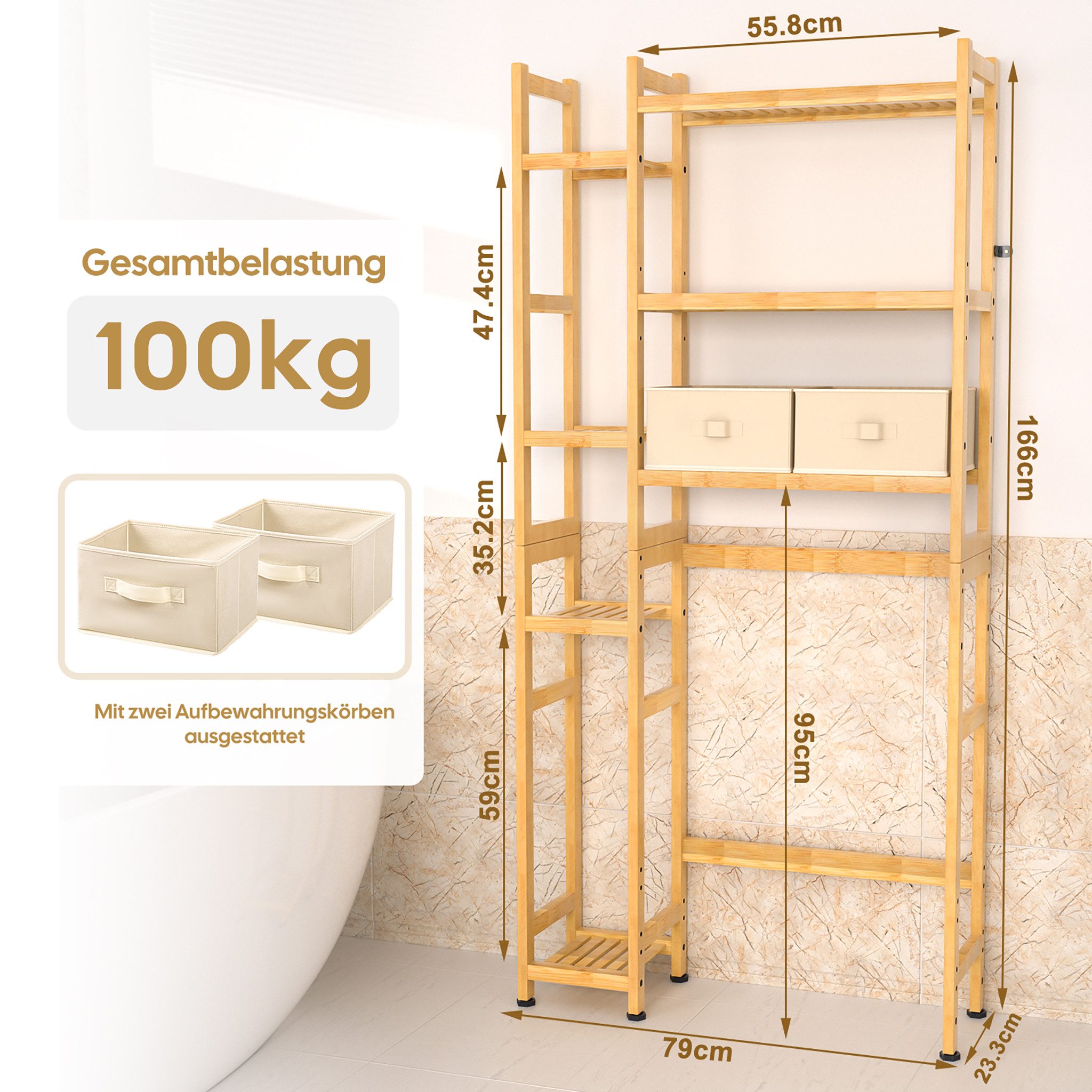 Yorbay Badregal Bambus Toilettenregal mit 7 Ebenen, 79x23,3x166 cm, Badezim günstig online kaufen