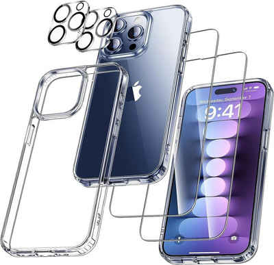 KUGI Smartphone-Hülle 3 in 1 Hülle für iPhone 15 Pro 6.1 Zoll 1 Handyhülle mit 2 Stück Panzer Schutz Glas, 2 Stück Objektivschutzfolie, Dünn Transparent Stoßfest Schutzhülle Kratzfest Case