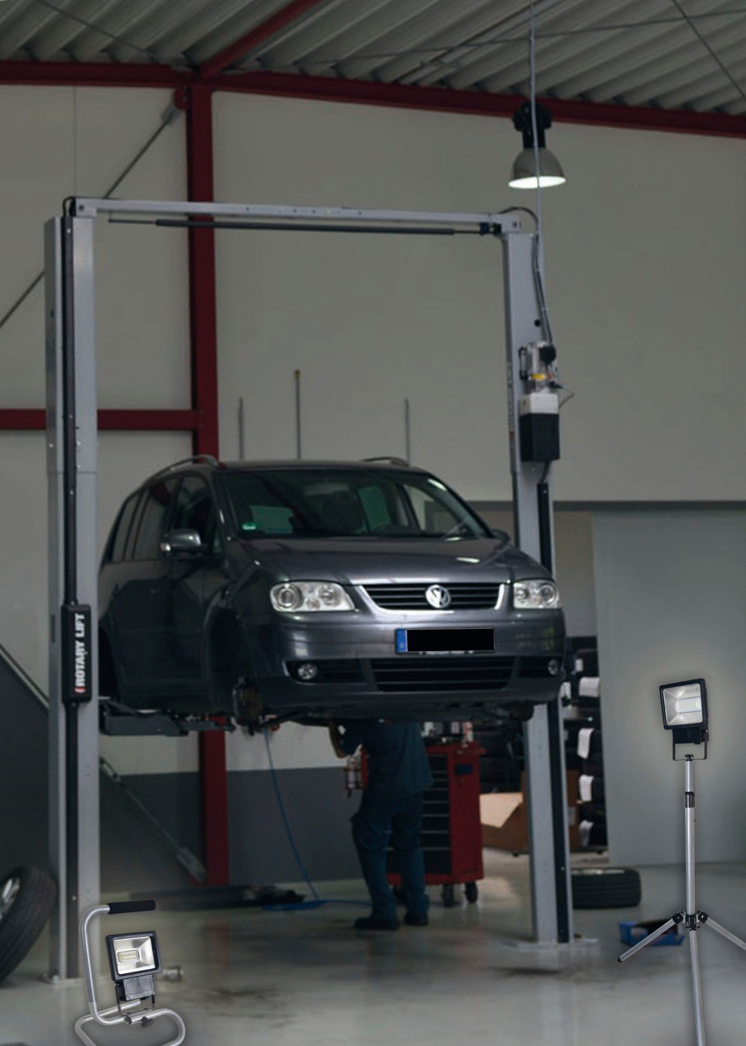 näve Baro construction spotlight, work light, construction spotlight, integrated LED, cool white, work light for workshops, construction sites, basements, garden spotlights