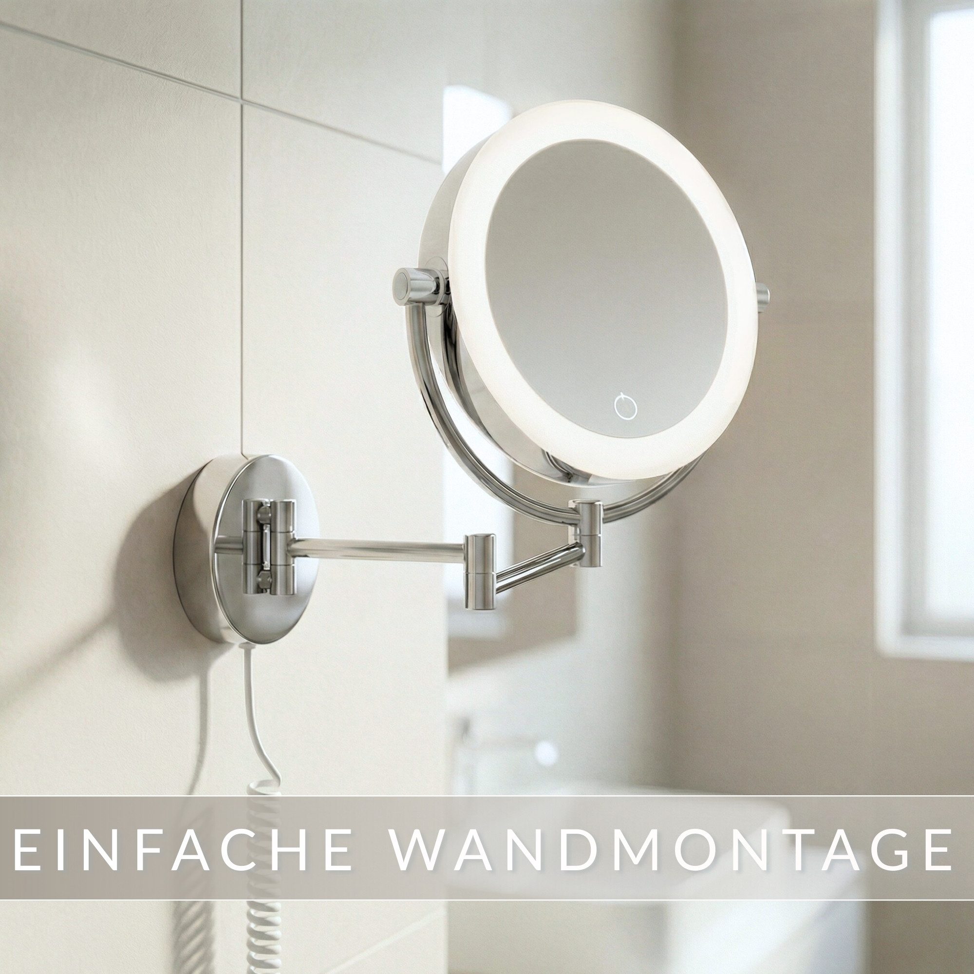 Libaro Kosmetikspiegel mit Beleuchtung und Vergrößerung TOKIO 2 seitig 5-fach / 10-fach XXL, Schminkspiegel mit Licht LED beleuchtet Wandmontage, extra groß