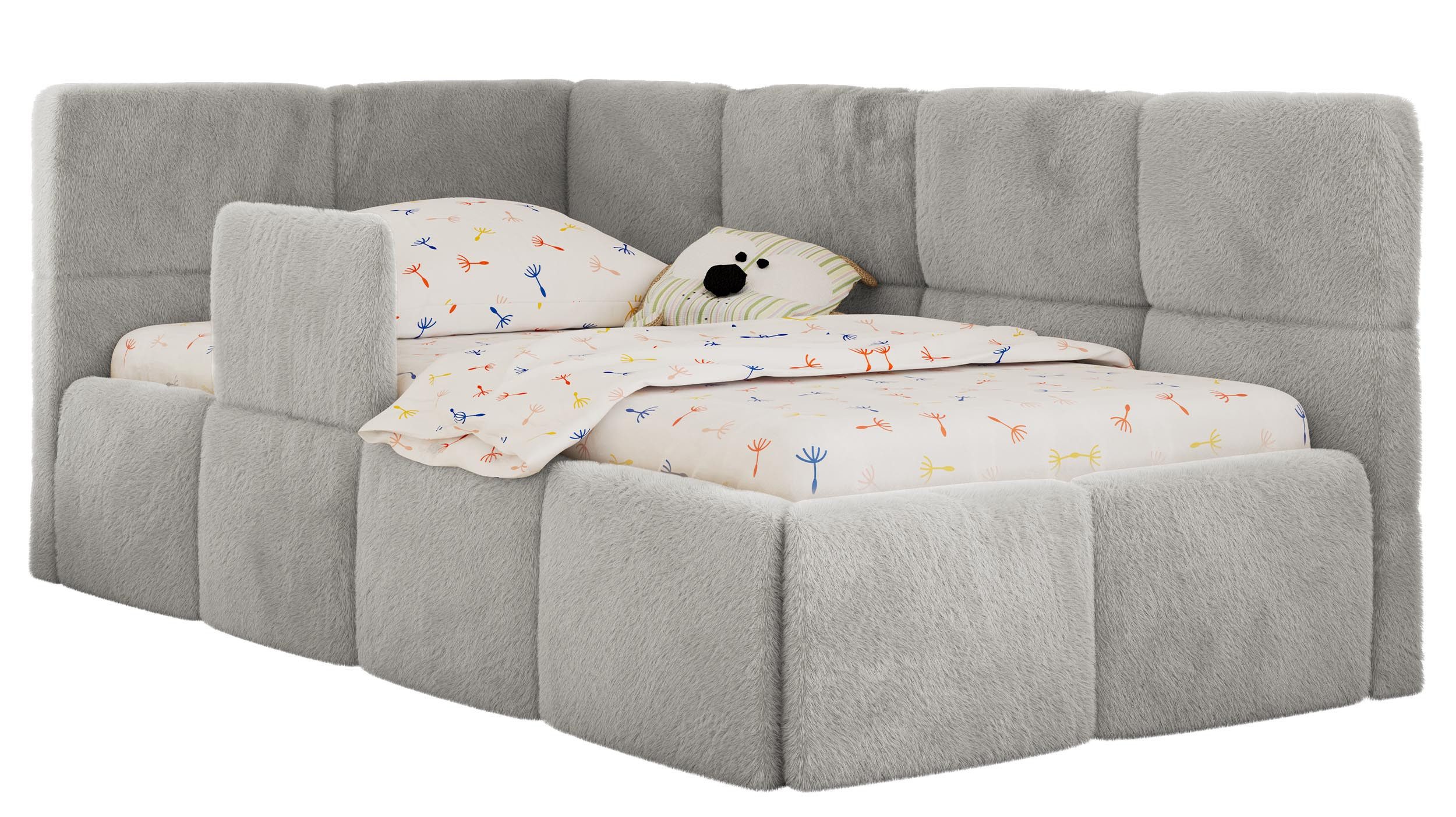 MKS MÖBEL Kinderbett ARVO ALTA (Set, inkl. Lattenrost, Bettkasten, Sicherheitsbarriere & Kopfteil), Eckbett mit Stauraum, Rausfallschutz & Gasdruckfedern