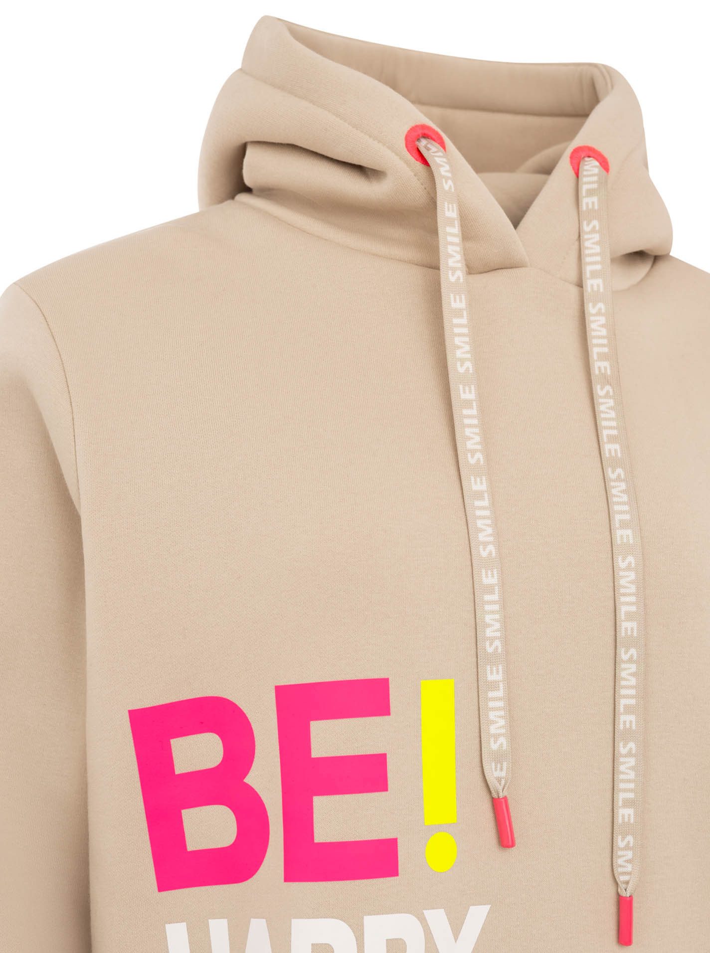 Zwillingsherz Hoodie "Be Happy!" gestreifte Bündchen, Aufdruck auf Brust, Kapuze, Kängurutasche – Bild 5 von 5