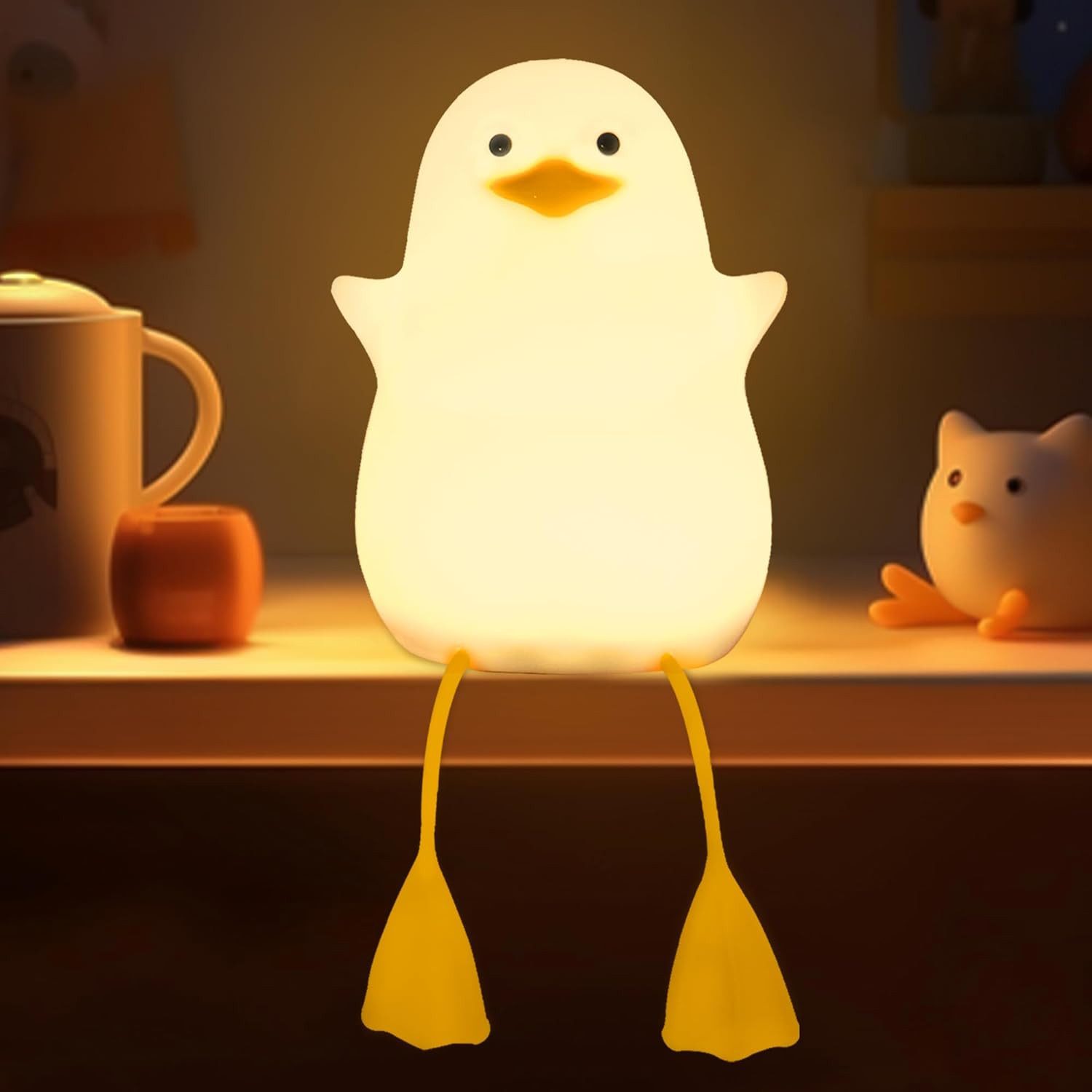 ZEUOPQ LED Nachtlicht Silikon Nachtlicht für Kinder, Niedliche Entendekoration Lampe, Dimmbares Kinderzimmer-Nachtlicht, mit 20-Minuten-Timer, LED fest integriert, Warmes Licht, Wiederaufladbares LED-Nachttischlicht, 1200 mAh