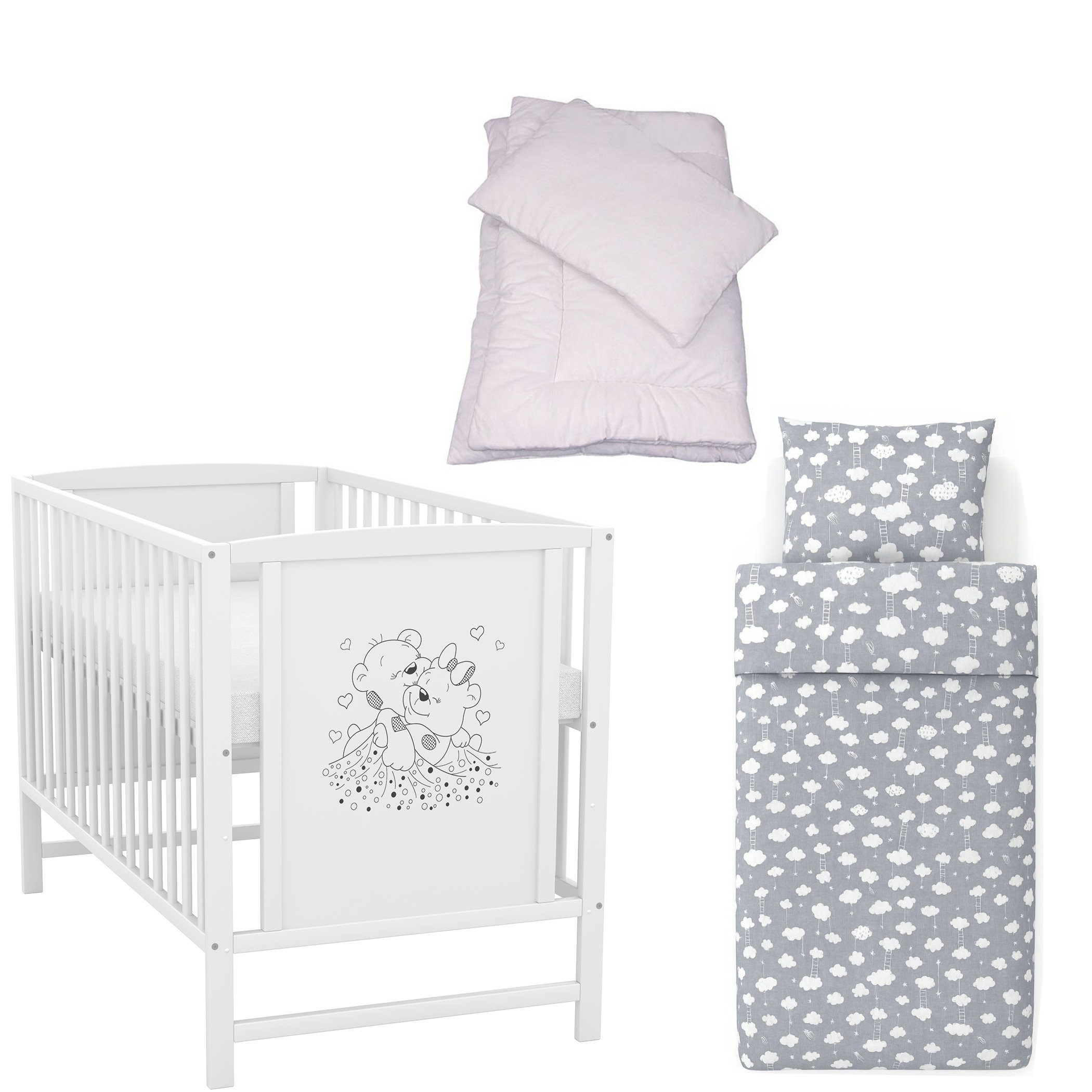 Baby-Delux Komplettbett Babybett Mia Komplettset, 7-tlg., Kinderbett 60x120 cm weiß, Bettset verschiedene Designs
