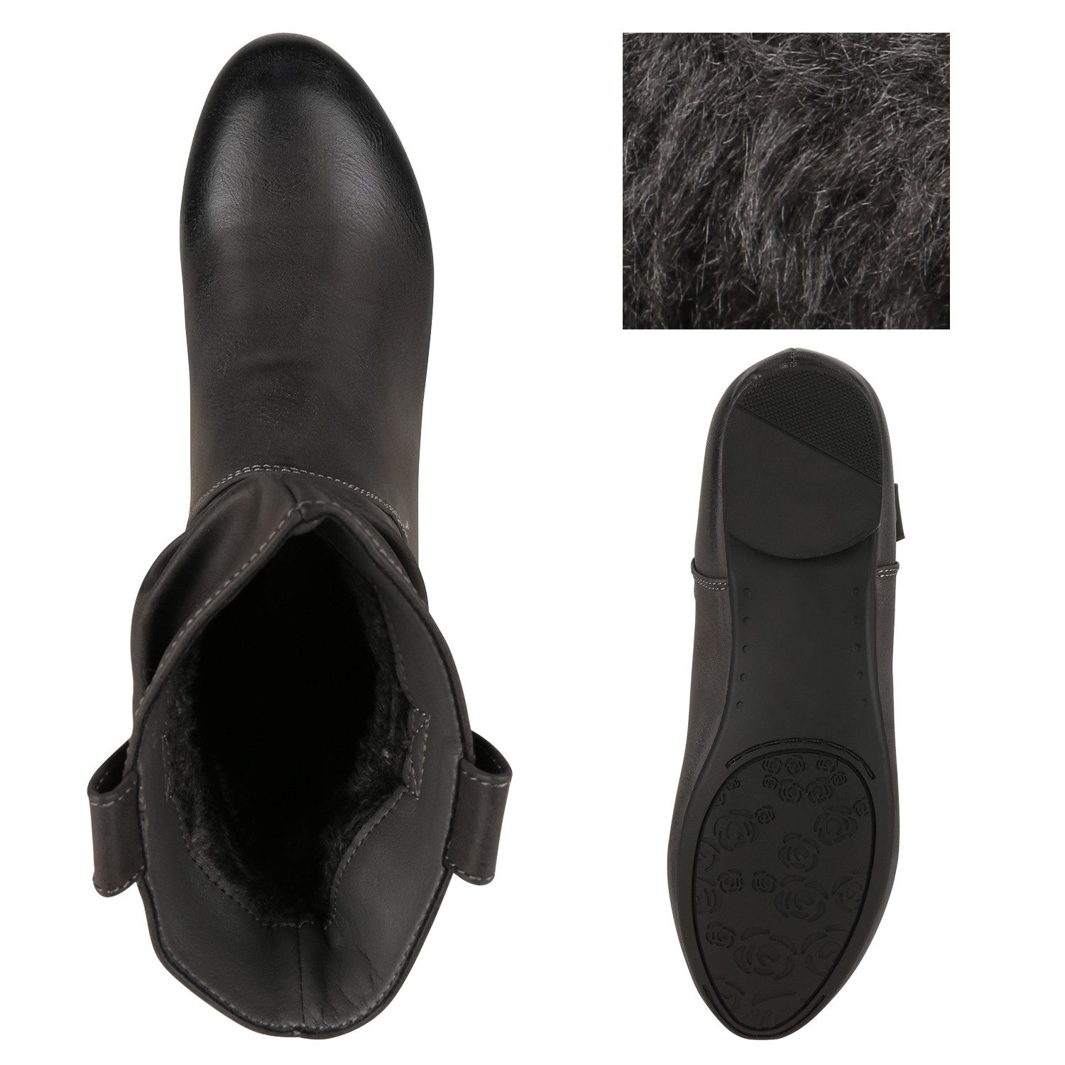 VAN HILL 811678 Schlupfboots Gefütterte Damen Schlupfstiefel Nieten Stiefeletten Leder-Optik – Bild 3 von 3