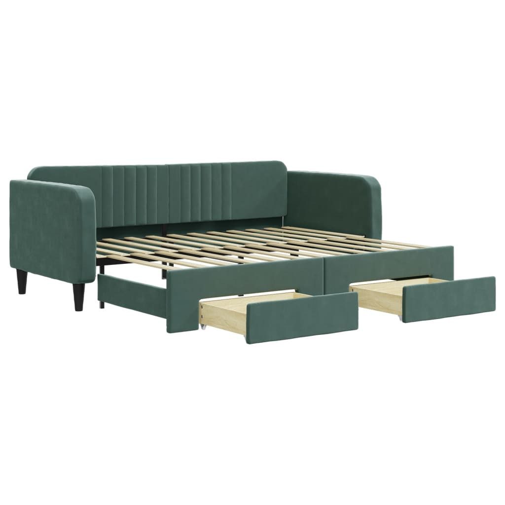 vidaXL Gästebett 90 x 200 cm Gästebett Tagesbett Ausziehbar mit Schubladen Dunkelgrün 9