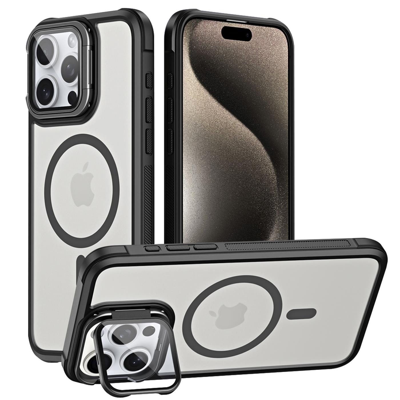 CoolGadget Handyhülle Hybrid CAM Handy Hülle für Apple iPhone 16 Pro Max 6,9 Zoll, Kameraschutzglas klappbar Schutzhülle Metallring für Magsafe Zubehör