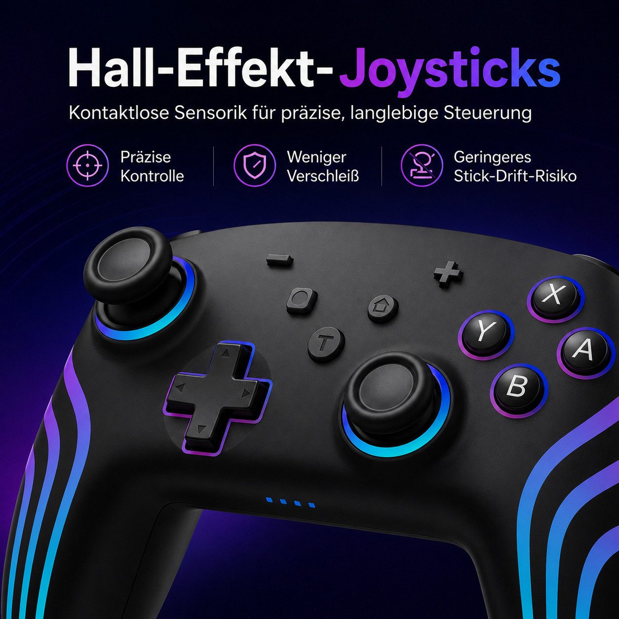 Tekoo Wireless Controller für Nintendo Switch & PC, Hall-Effekt, RGB Controller (Packung, Hall-Effekt-Joysticks, 6-Achsen-Gyroskop, RGB-Beleuchtung)
