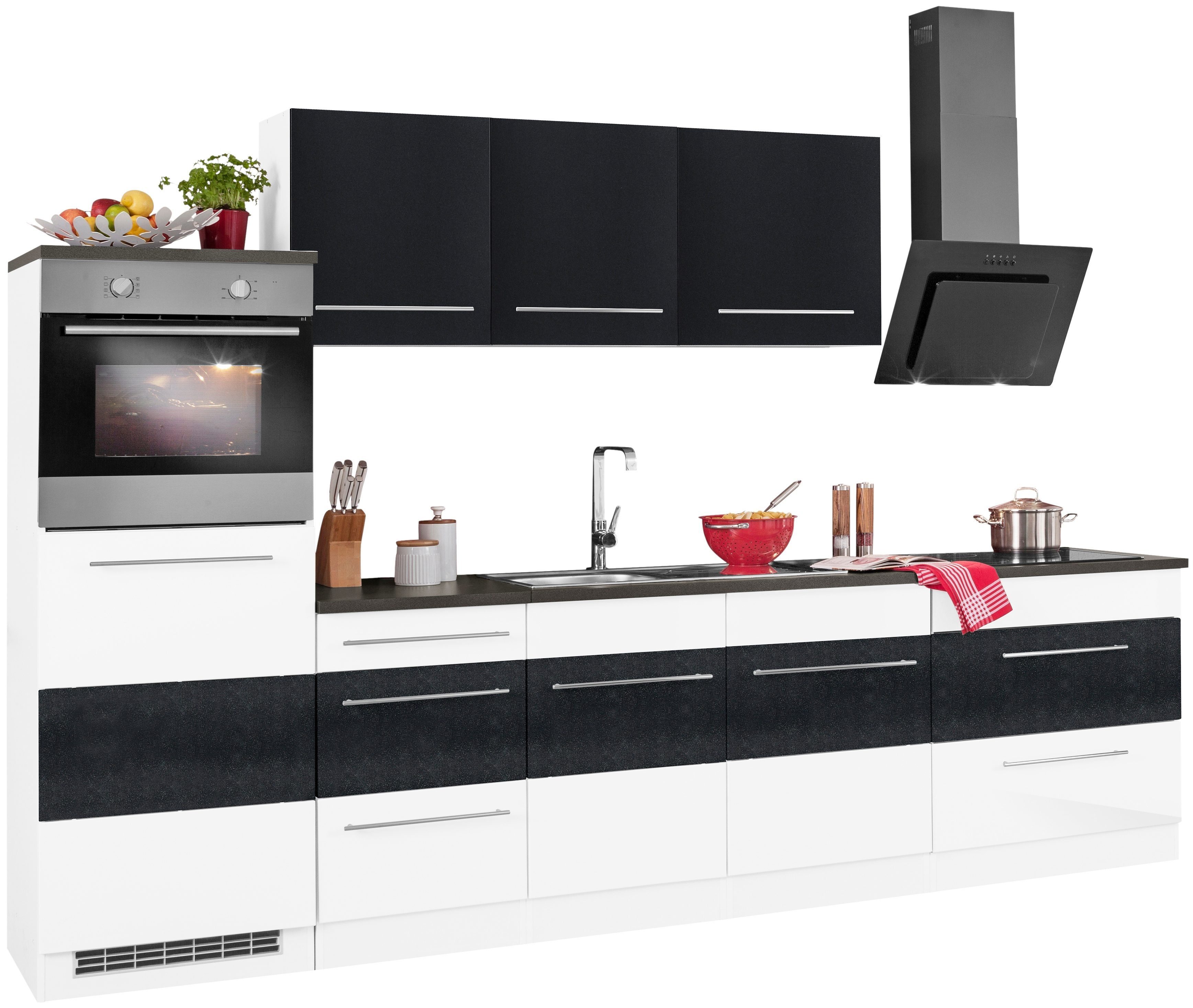 KOCHSTATION Küchenzeile KS-Trient, Breite 290 cm, wahlweise mit E-Geräten, mit Arbeitsplatte