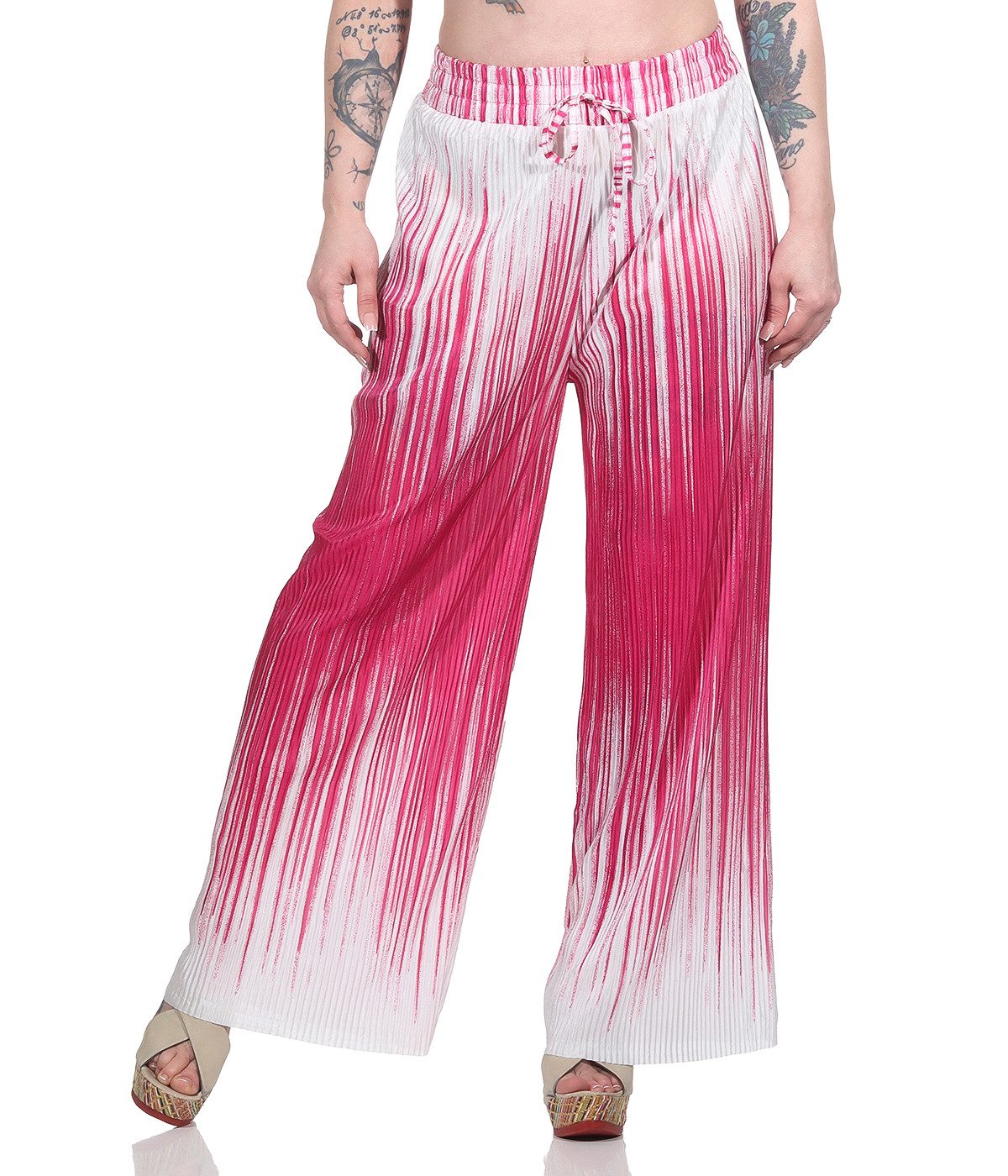 Aurela Damenmode Palazzohose Marlene Hose für Damen sommerliche Plisseehose Damen Culotte luftige & leichte Plissee Hose i, Ombré Look