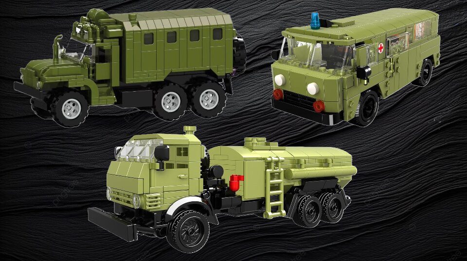 Gamedealer LKW Bundle Klemmbausteinset (UAZ + Ural + Kamaz) Konstruktions-Spielset, (1313 St)