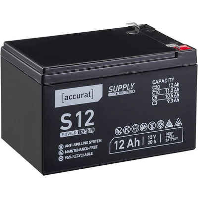 accurat 12V 12Ah AGM Batterie für USV, Notstrom, Kinderauto - 12 Volt Batterie, (12 V V)